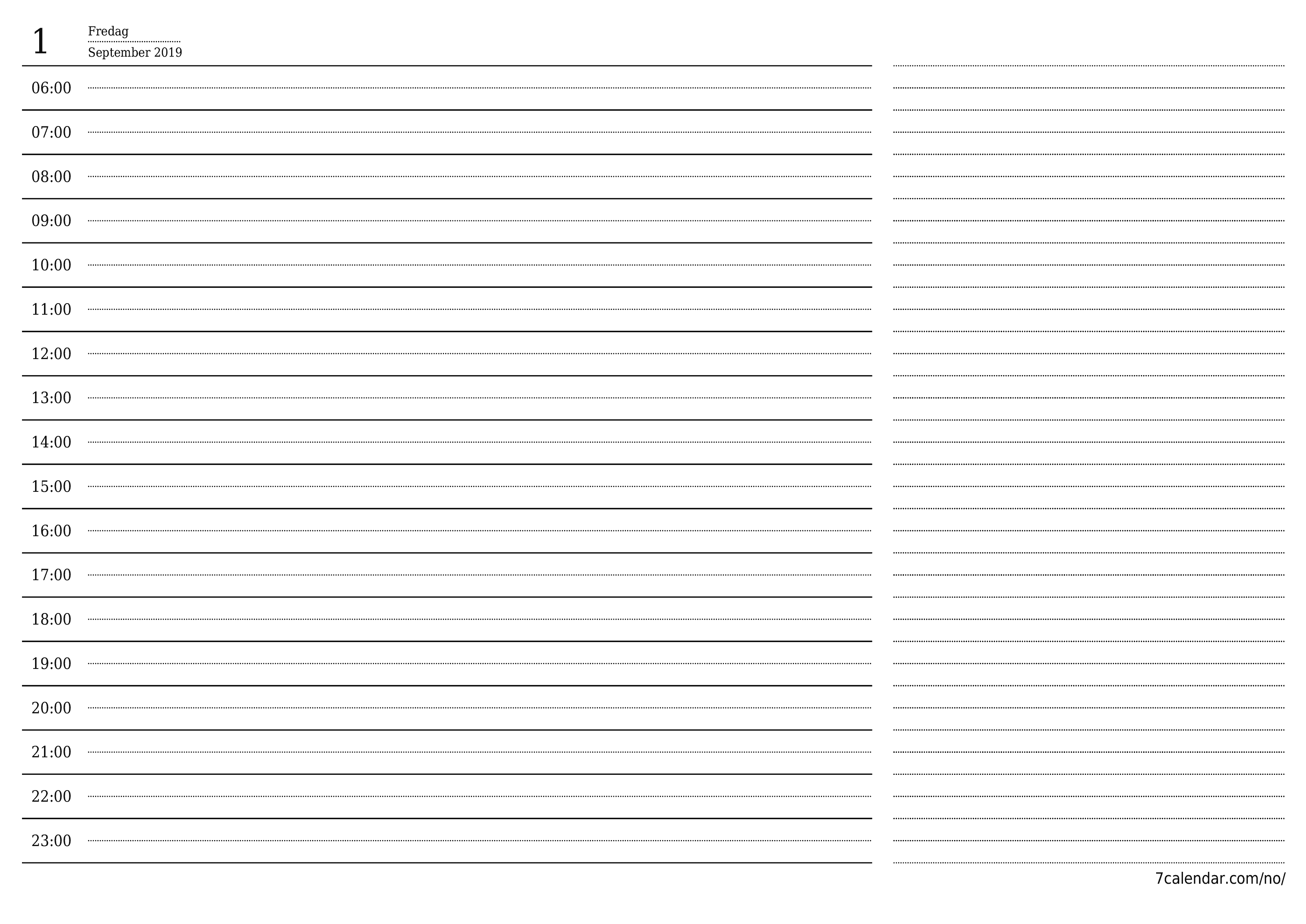 Tøm daglig planlegger for dag August 2019 med notater, lagre og skriv ut til PDF PNG Norwegian