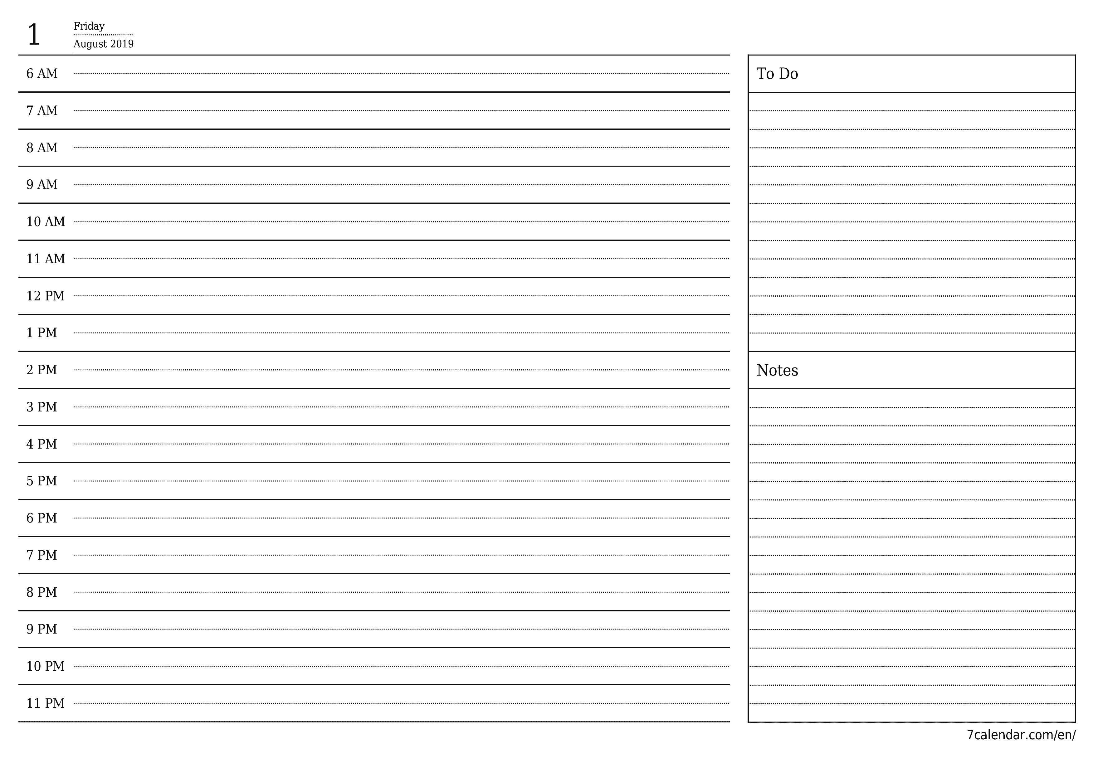 Blank calendar August 2019