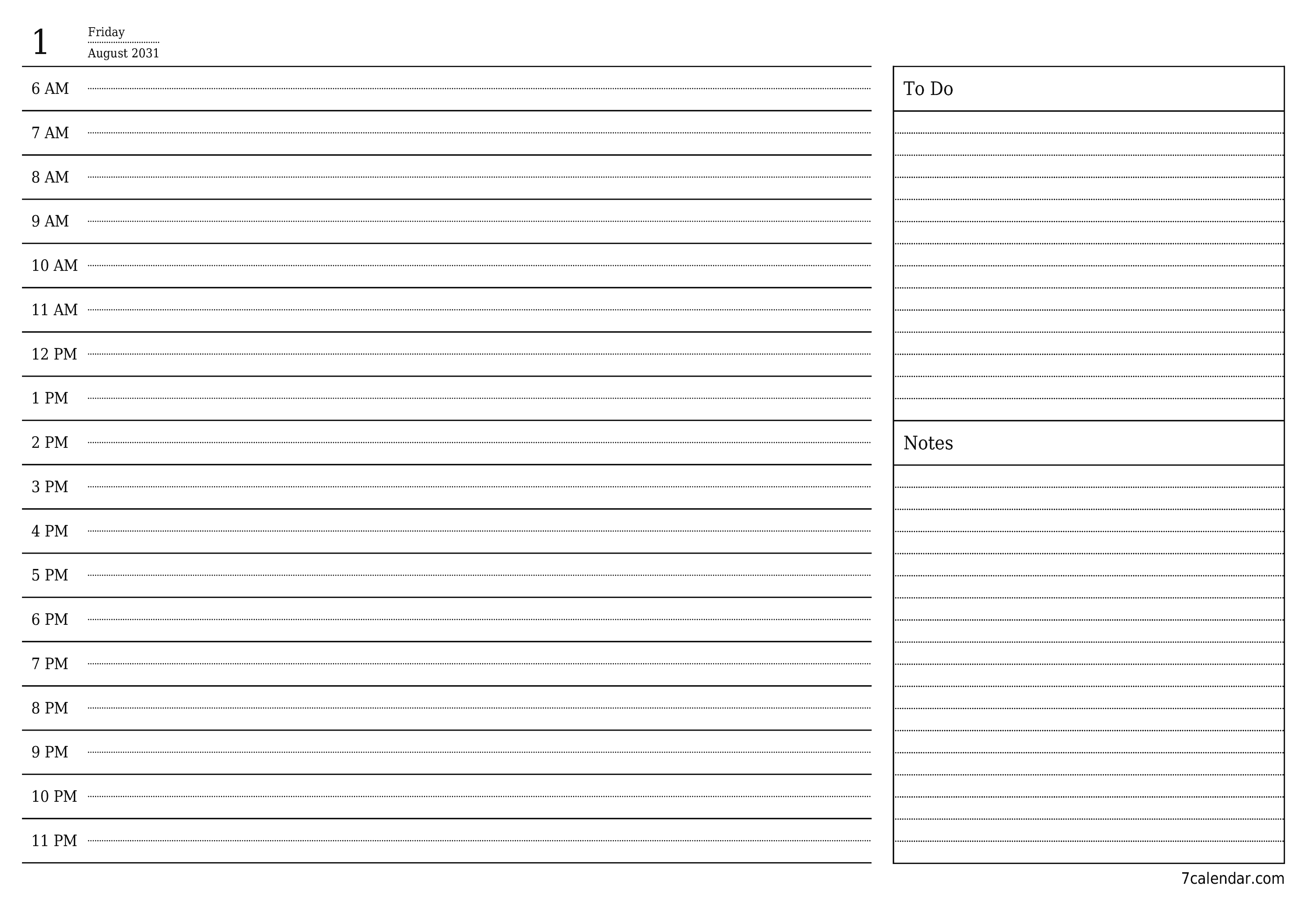 Blank calendar August 2031