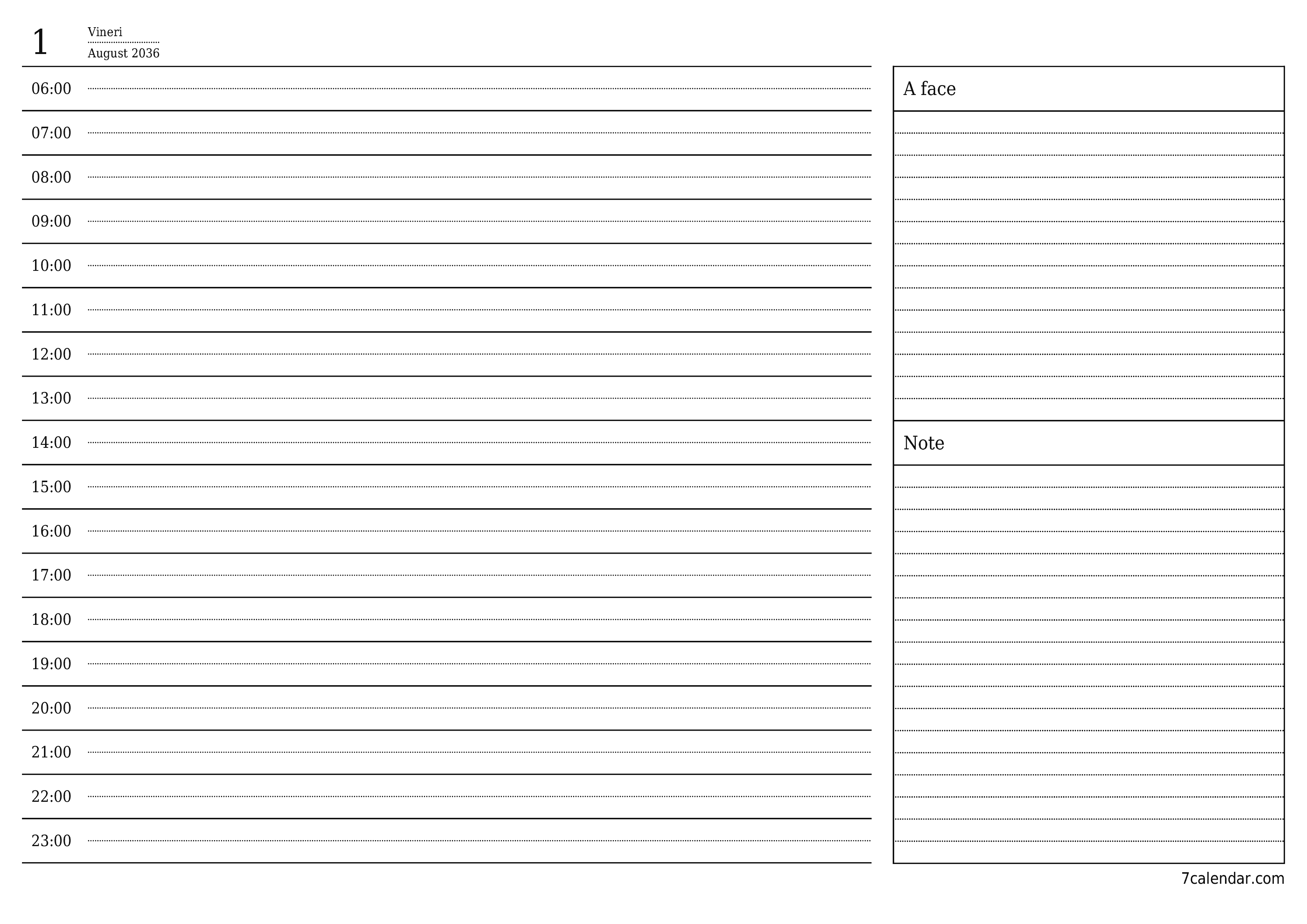 Goliți planificatorul zilnic pentru ziua August 2036 cu note, salvați și tipăriți în PDF PNG Romanian