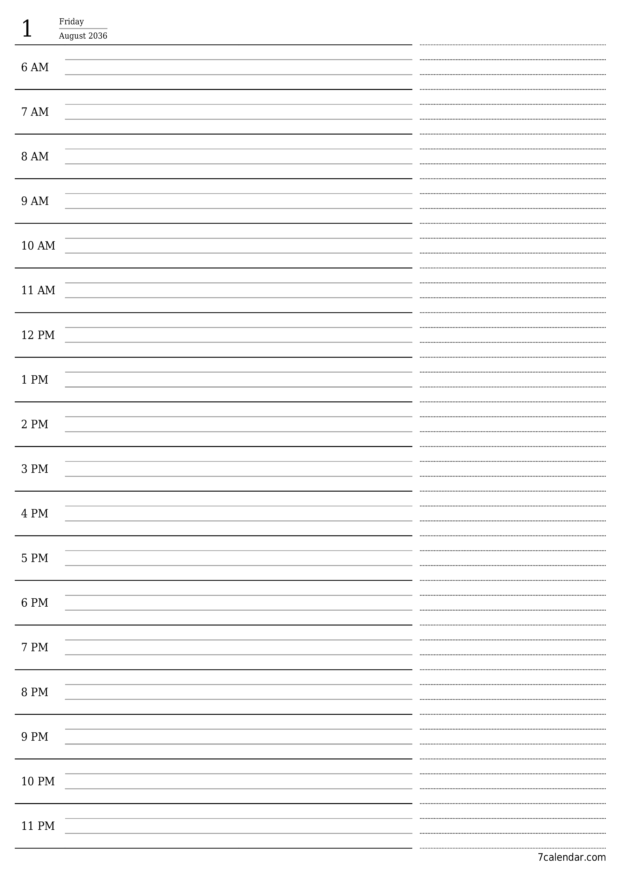 printable wall template free vertical Daily planner calendar August (Aug) 2036