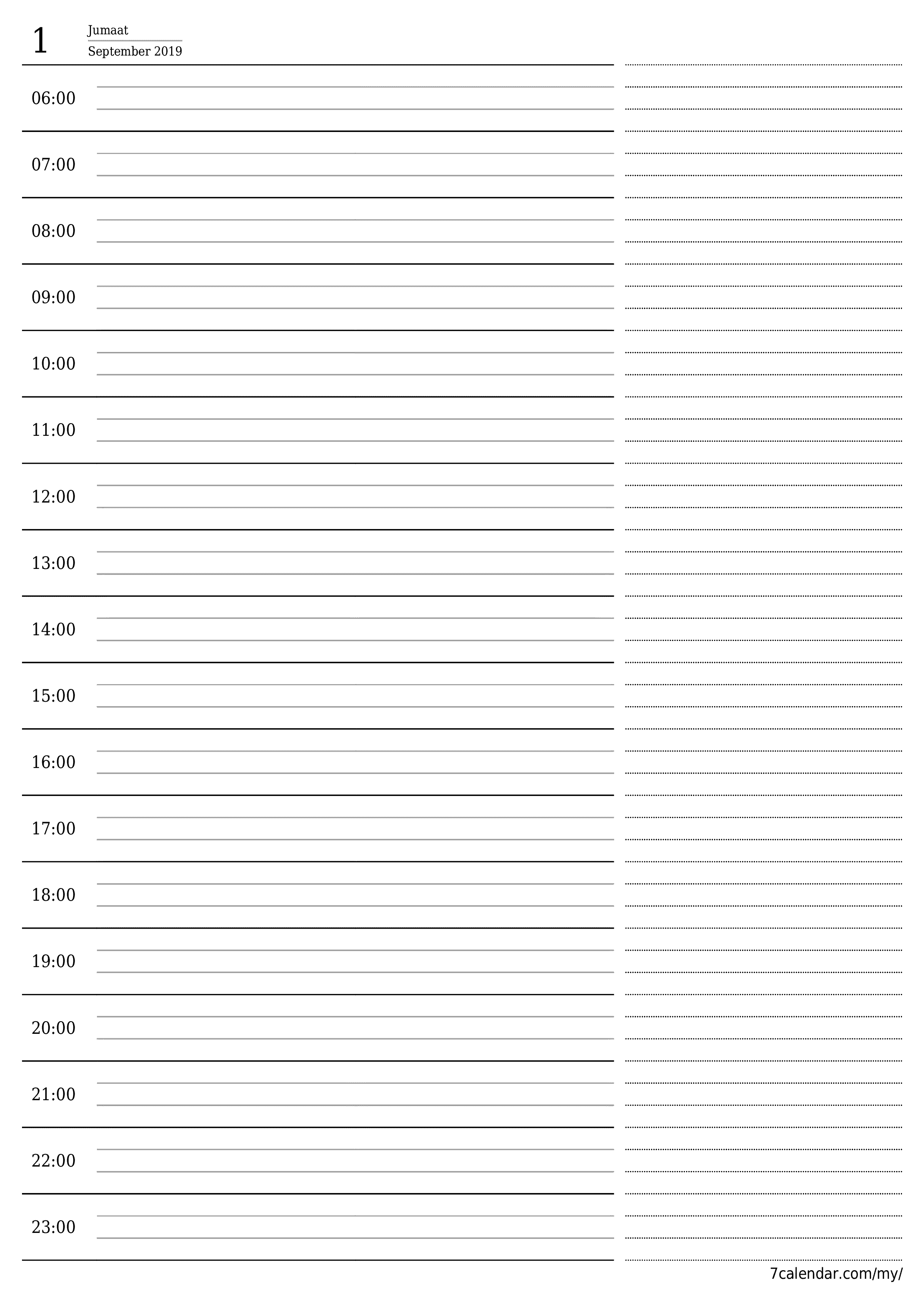  boleh cetak dinding templat percumamenegak Harian perancang kalendar September (Sep) 2019