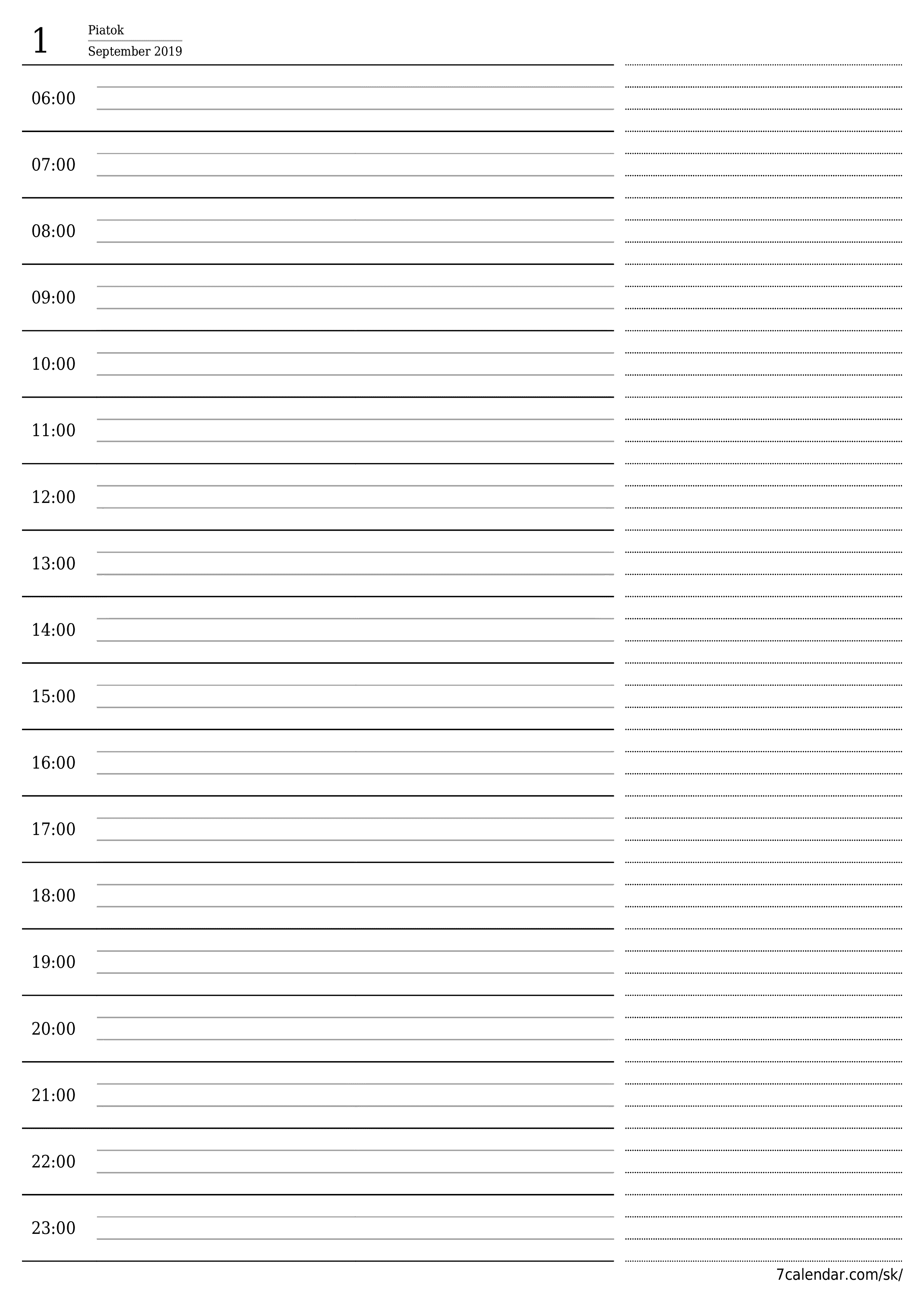 vytlačiteľný nástenný šablóna a bezplatný вертикальный Denne plánovač kalendár September (Sep) 2019