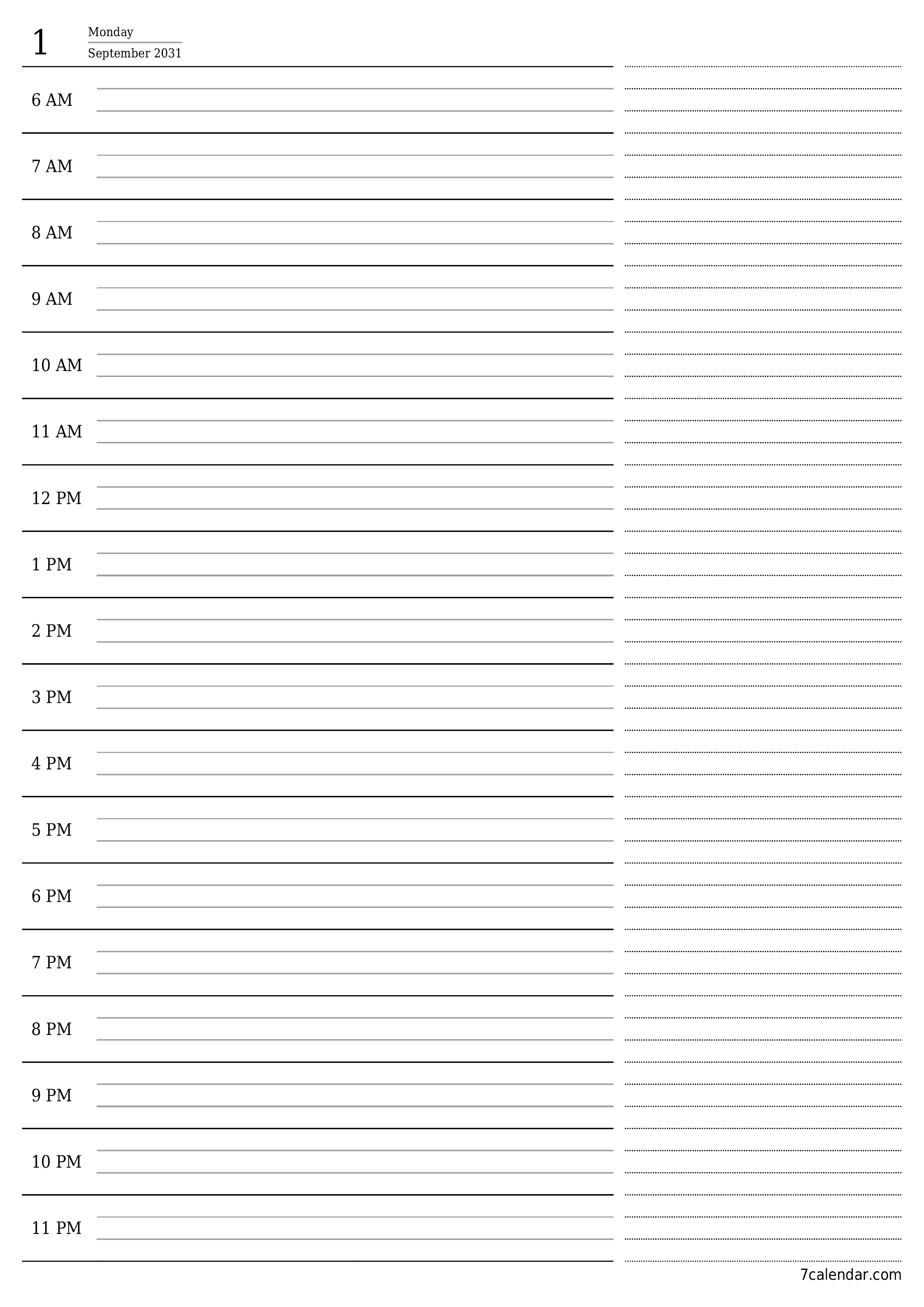 printable wall template free vertical Daily planner calendar September (Sep) 2031