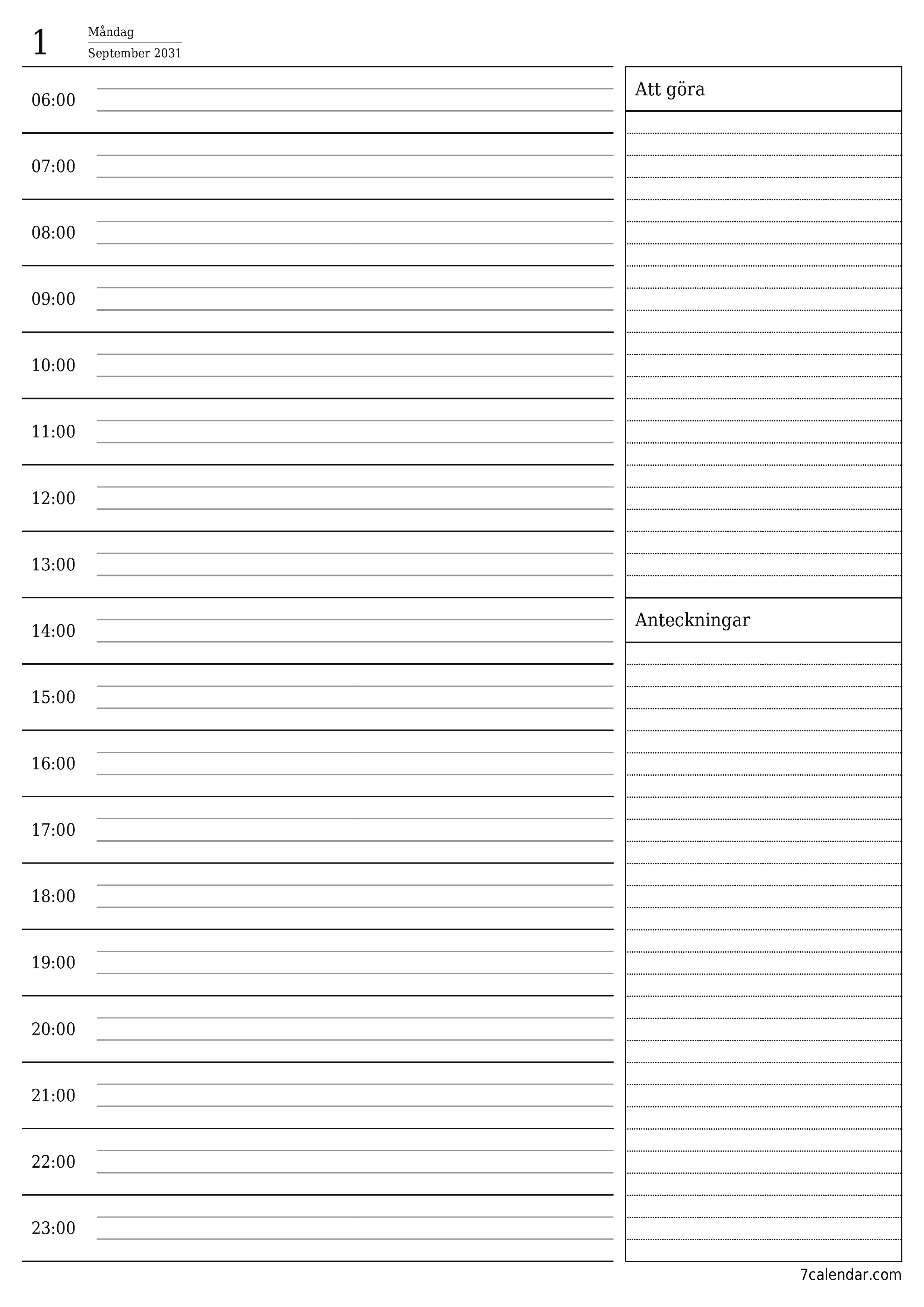 utskrivbar vägg mall gratis vertikal Daglig planerare kalender September (Sep) 2031