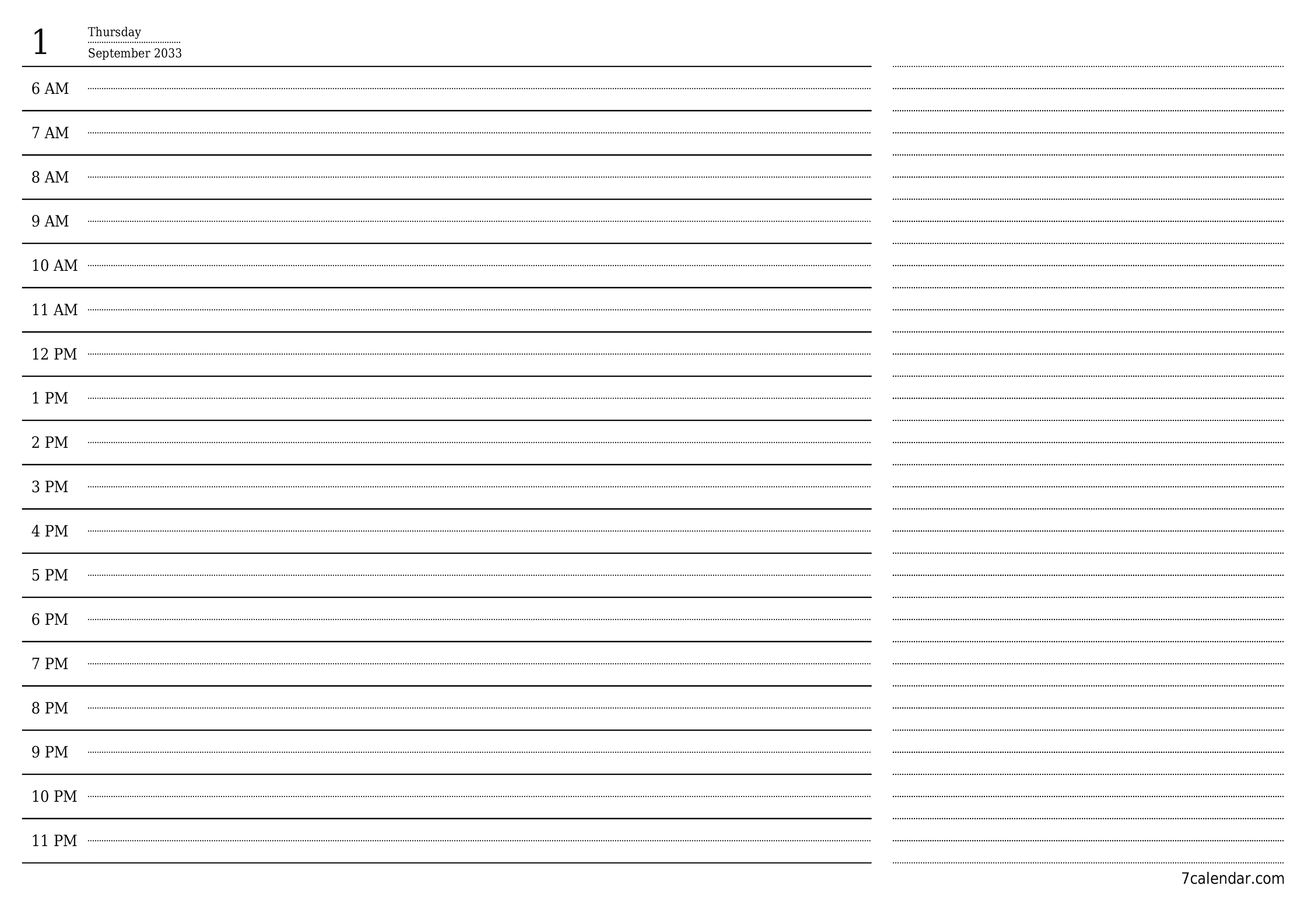Blank calendar September 2033