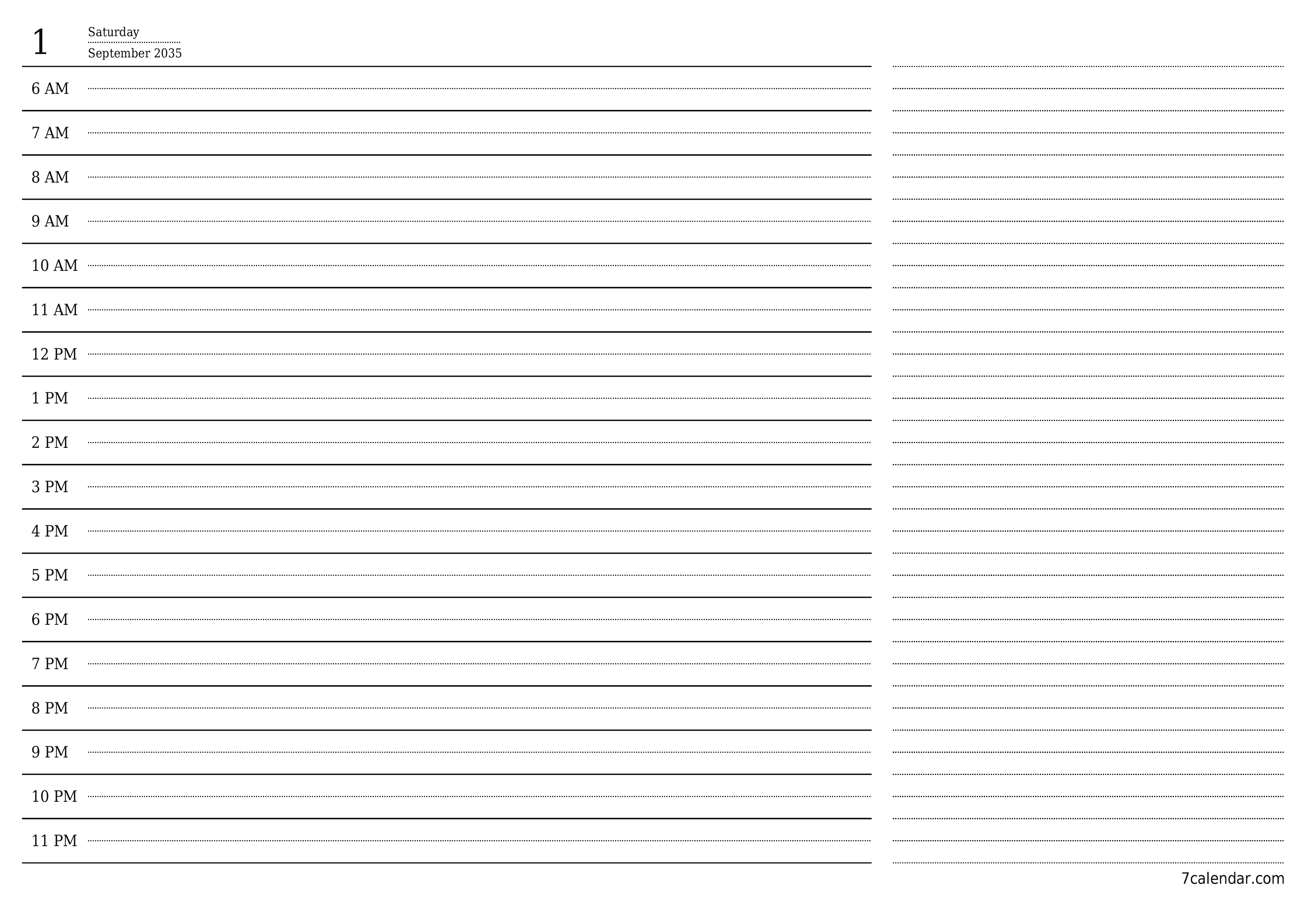 Blank calendar September 2035