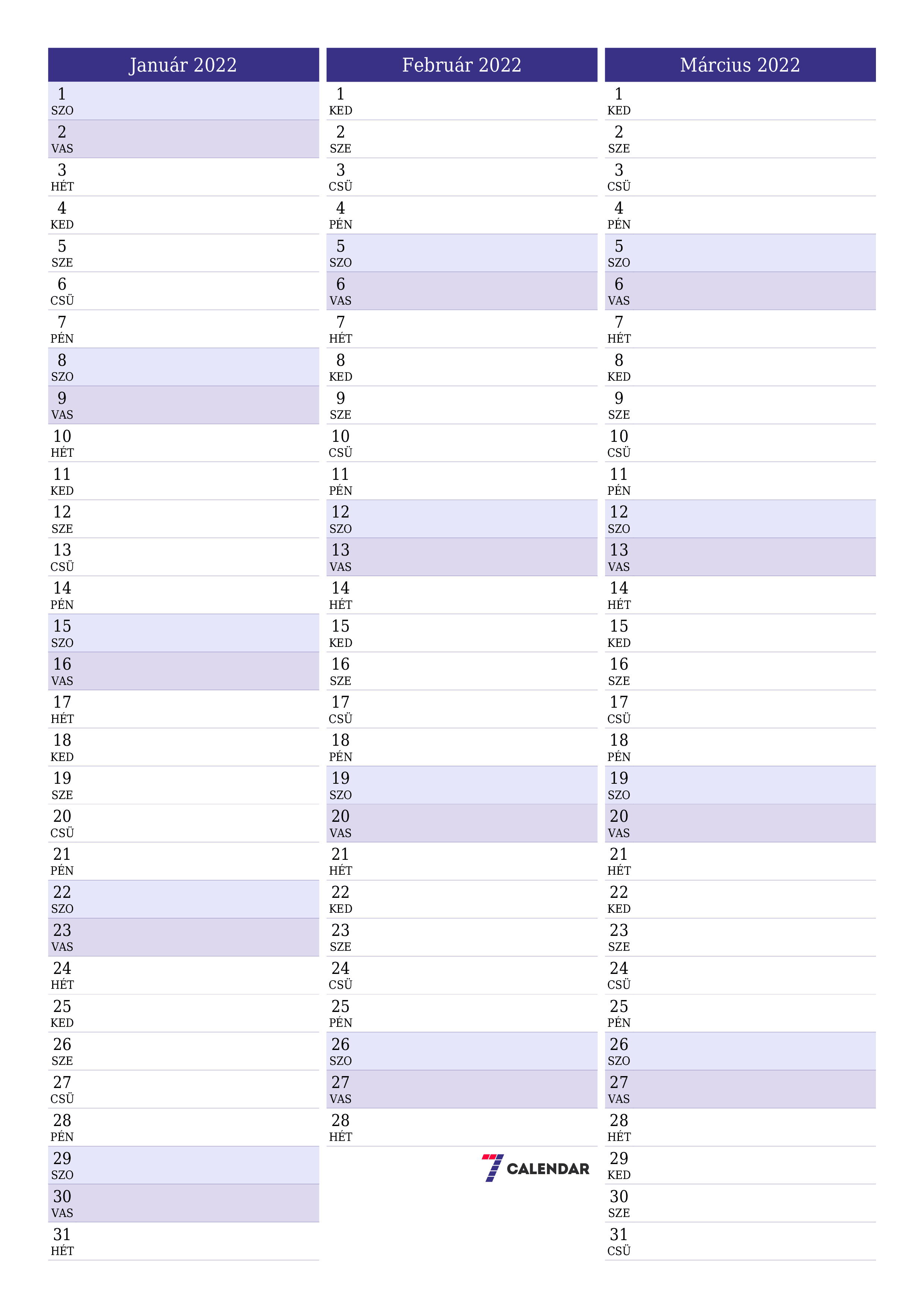 Üres havi tervező a Január 2022 hónapra jegyzetekkel, mentés és nyomtatás PDF-be PNG Hungarian