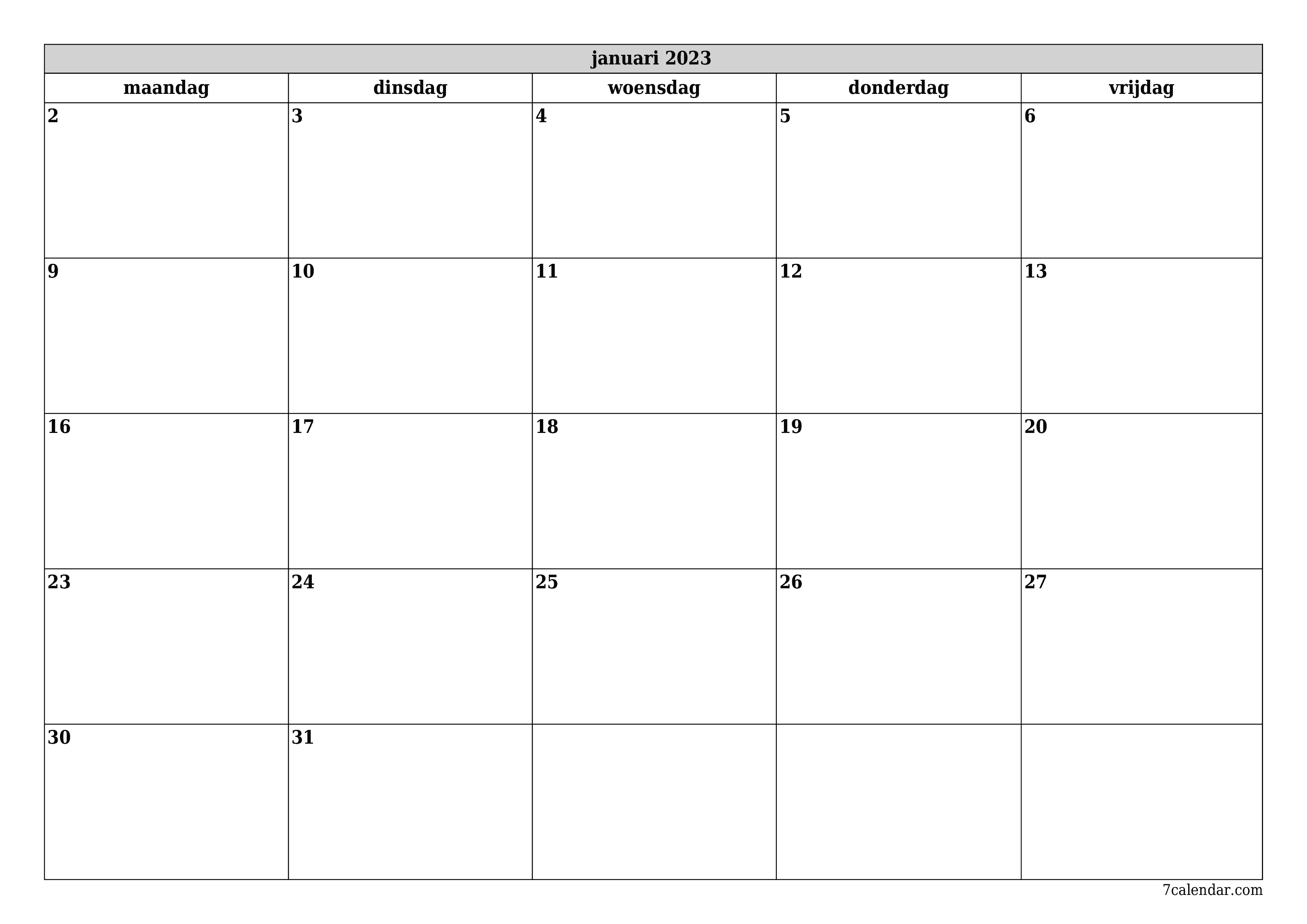 Afdrukbare Kalenders En Planners Januari 2023 A4, A3 Naar Pdf En Png -  7Calendar