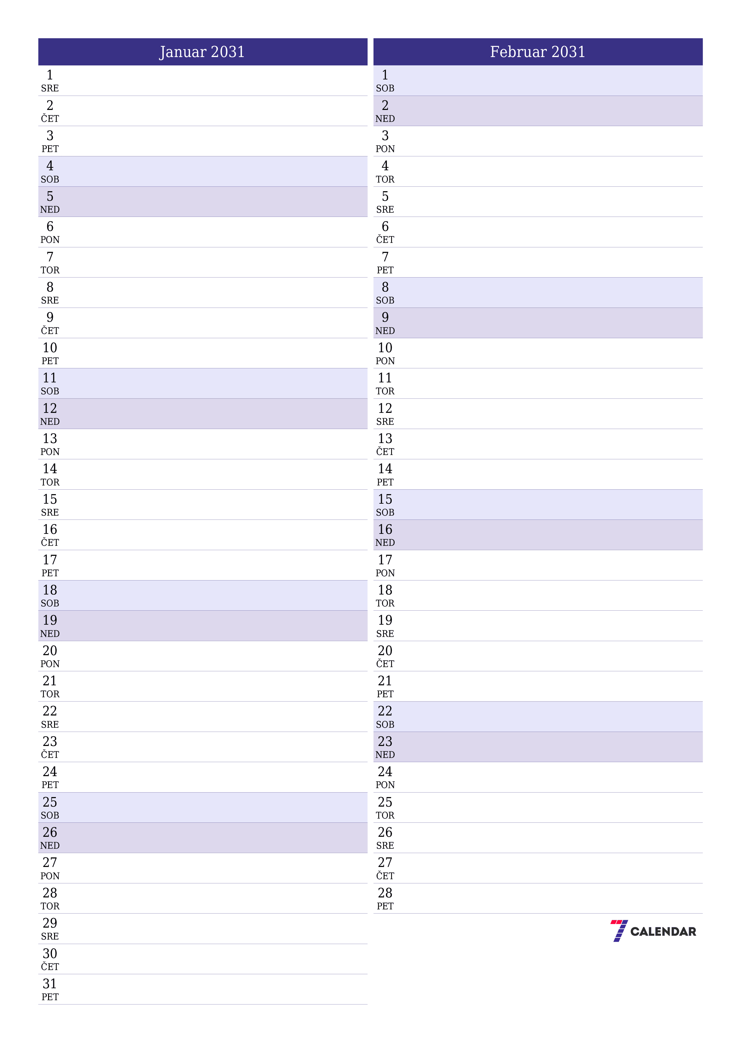 natisljiv stenski ska predloga brezplačni vertical Mesečno jadralno letalo koledar Januar (Jan) 2031