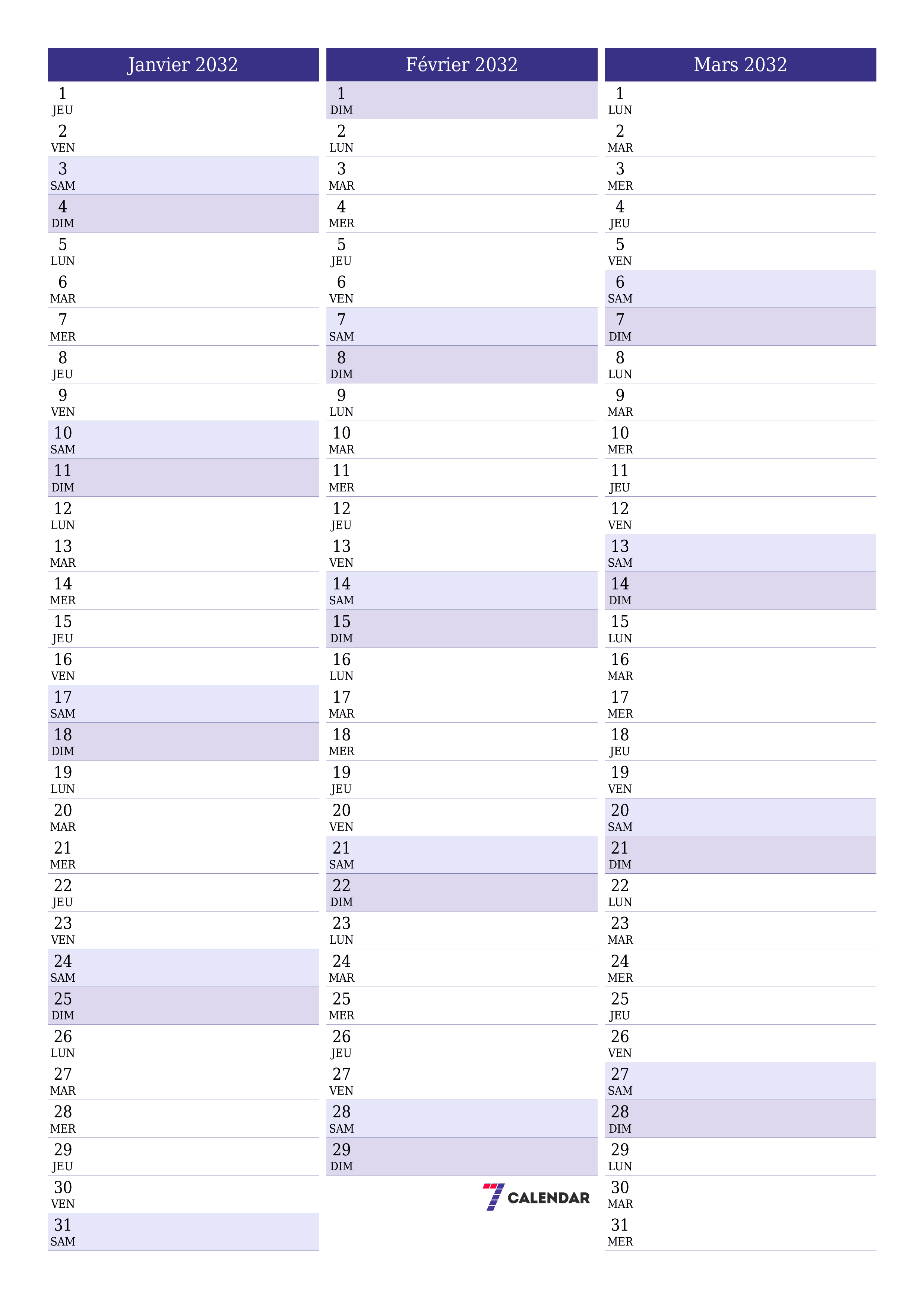  imprimable mural modèle de gratuitverticale Mensuel planificateur calendrier Janvier (Jan) 2032