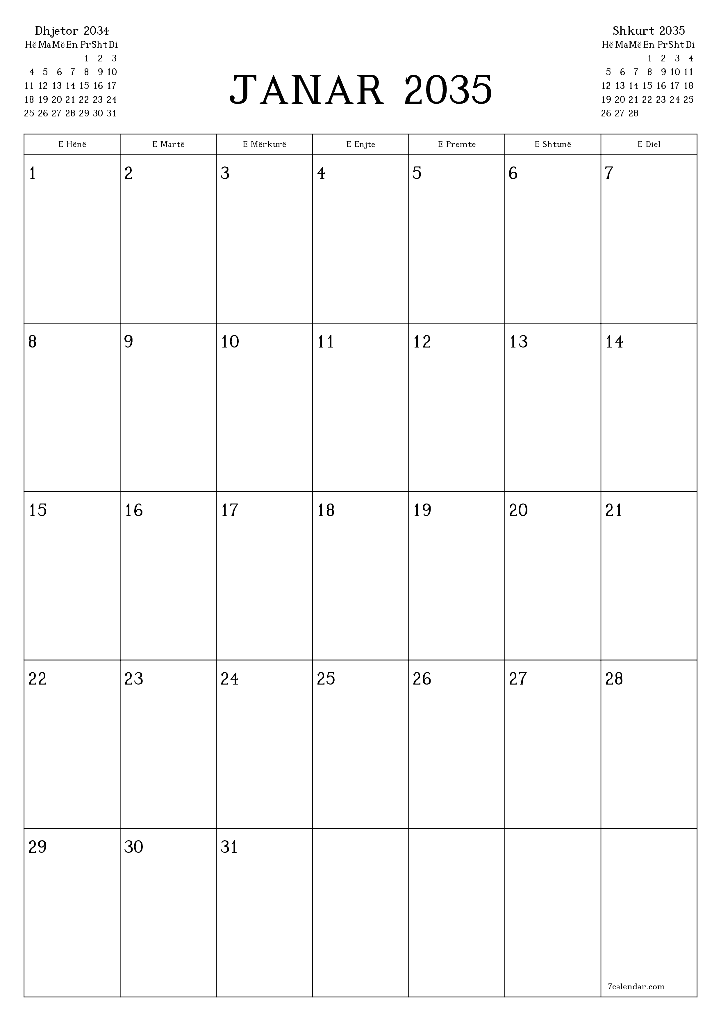  i printueshëm muri shabllon falasvertikale mujore planifikues kalendar Janar (Jan) 2035