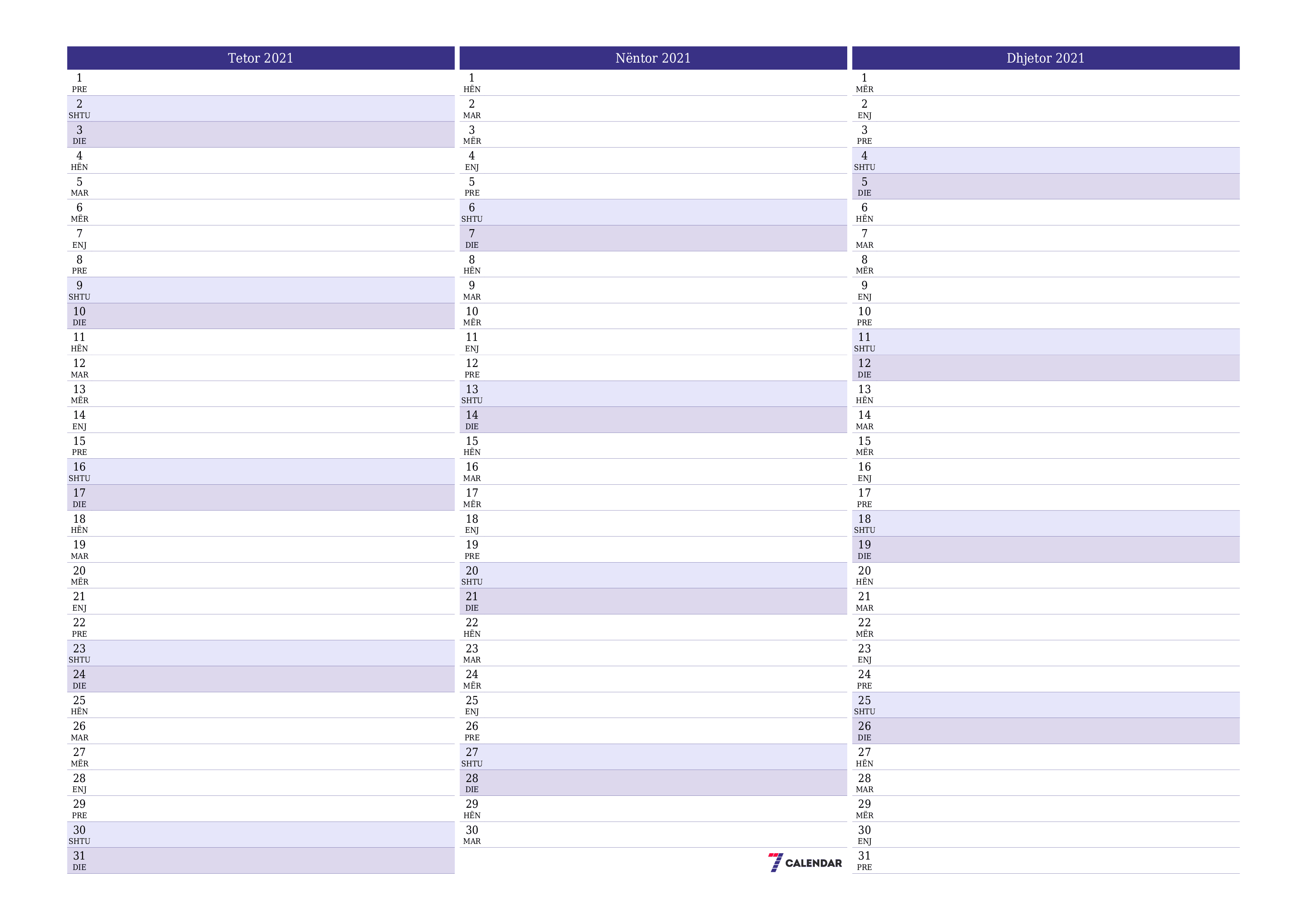 Planifikuesi i zbrazët i kalendarit mujor për muajin Tetor 2021 me shënime të ruajtura dhe të printuara në PDF PNG Albanian