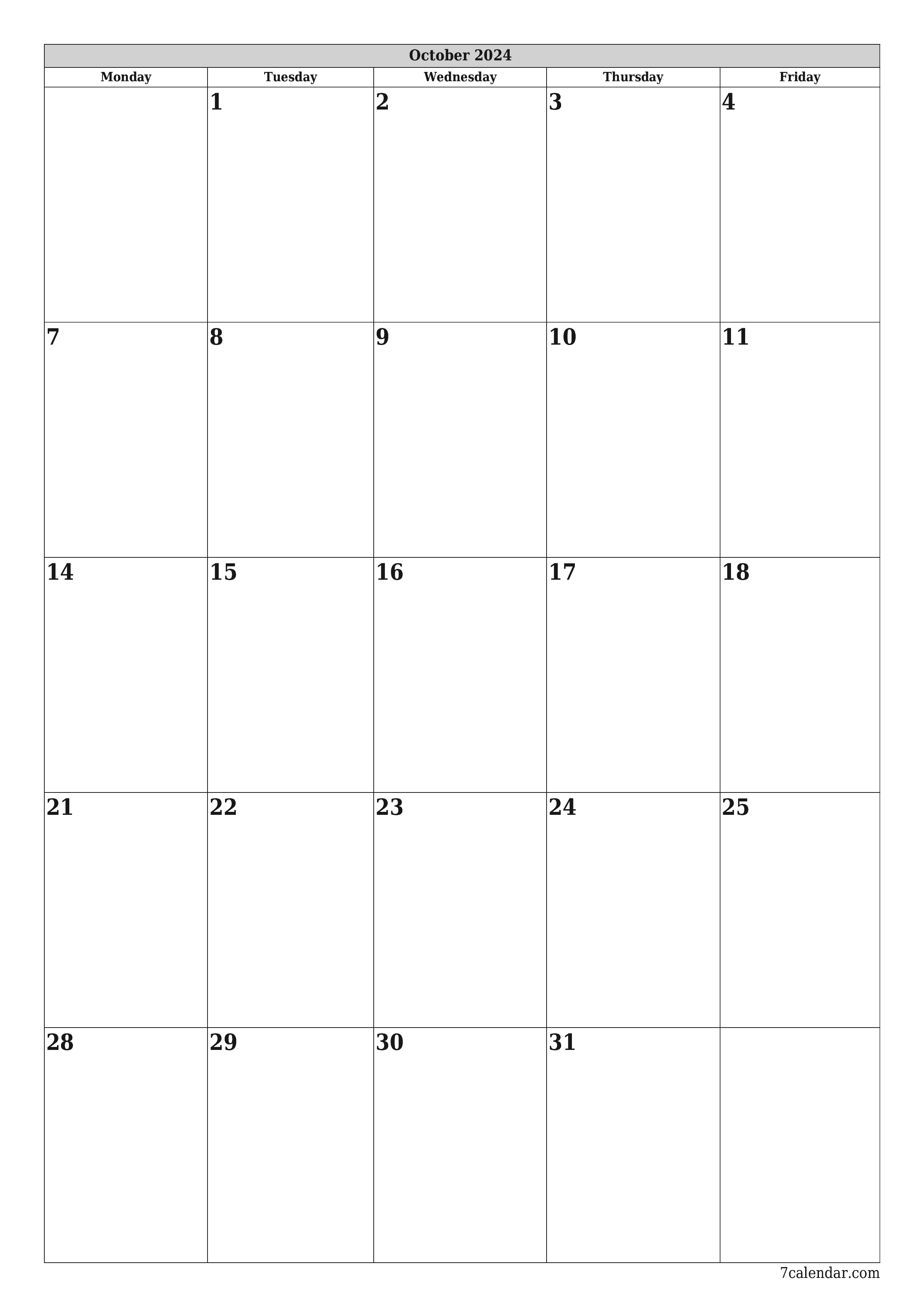 Blank calendar October 2024