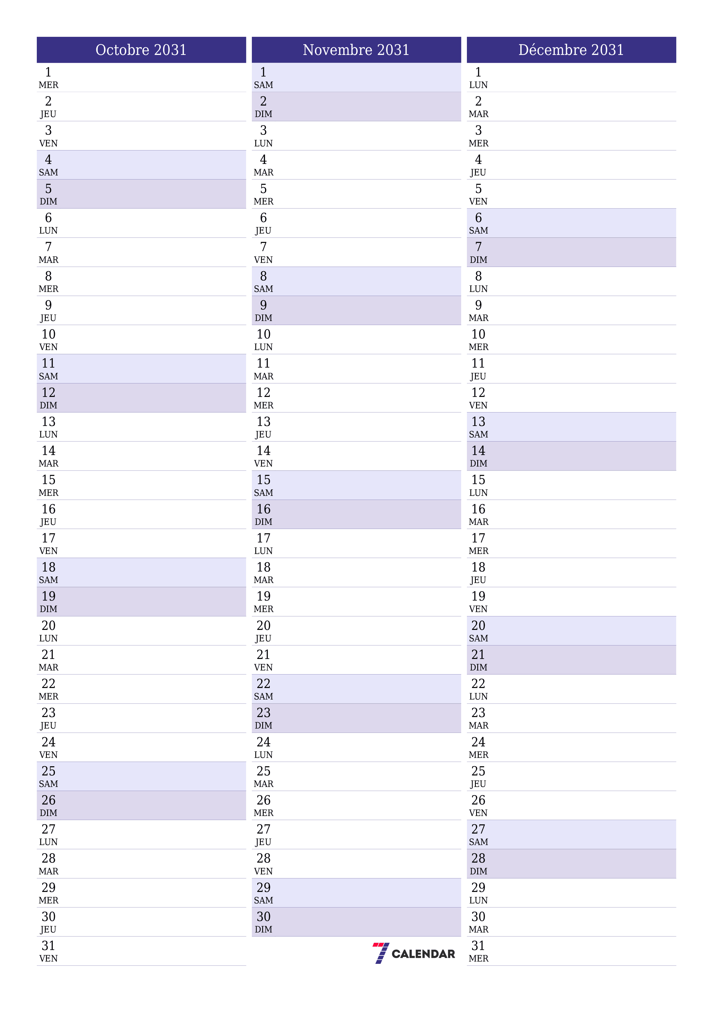  imprimable mural modèle de gratuitverticale Mensuel planificateur calendrier Octobre (Oct) 2031