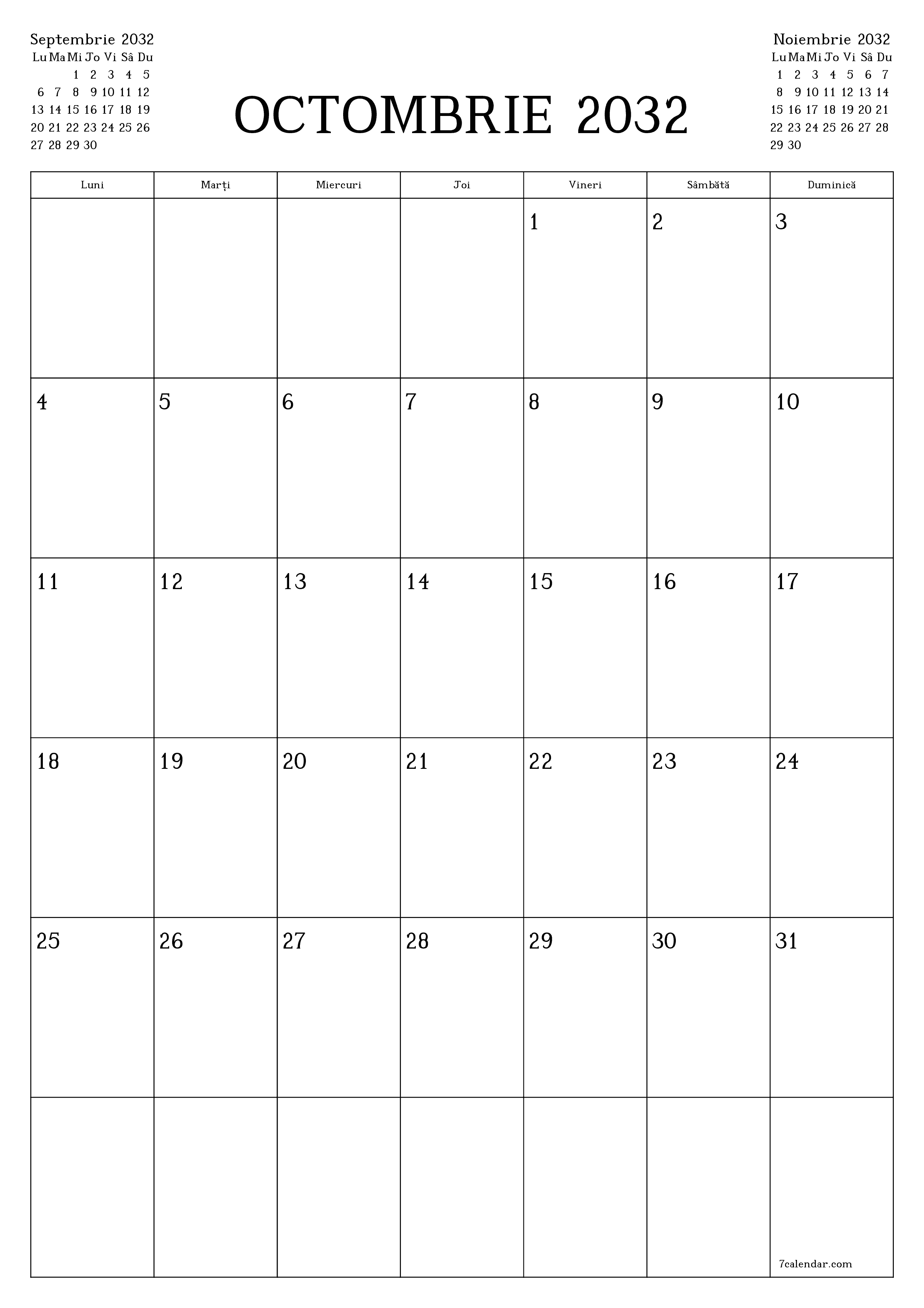  imprimabil de perete șablon de gratuitvertical Lunar planificator calendar Octombrie (Oct) 2032