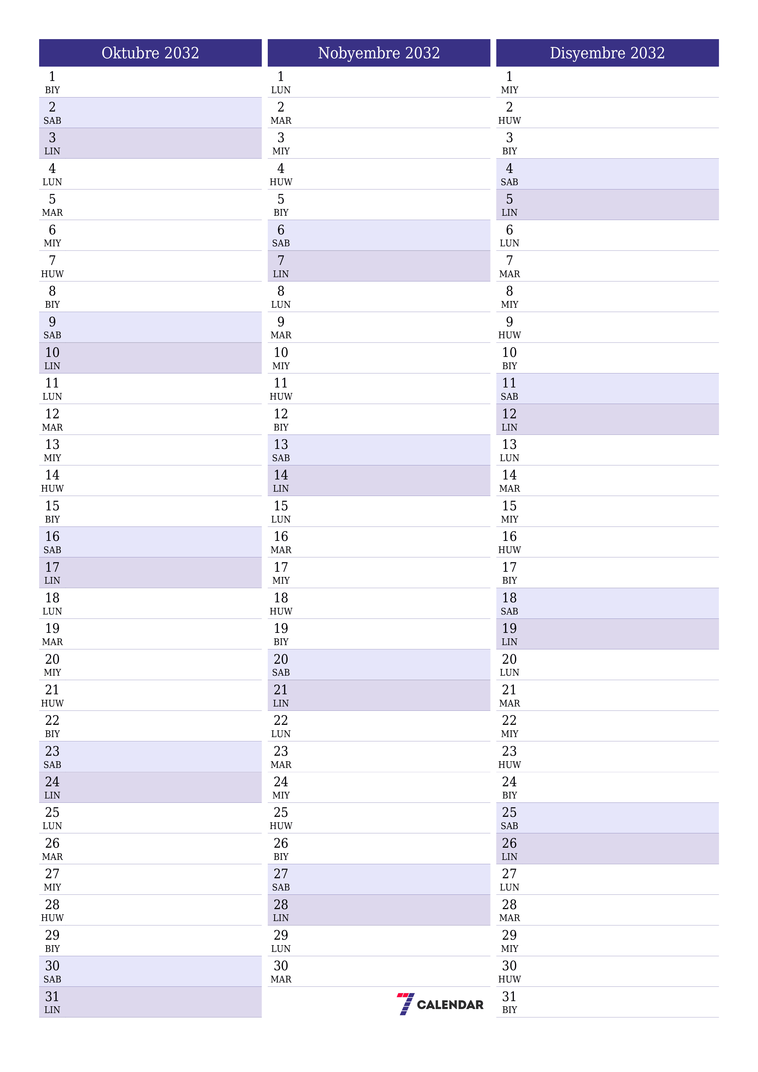 Walang laman na buwanang tagaplano para sa buwan na Oktubre 2032 na may mga tala, i-save at i-print sa PDF PNG Filipino