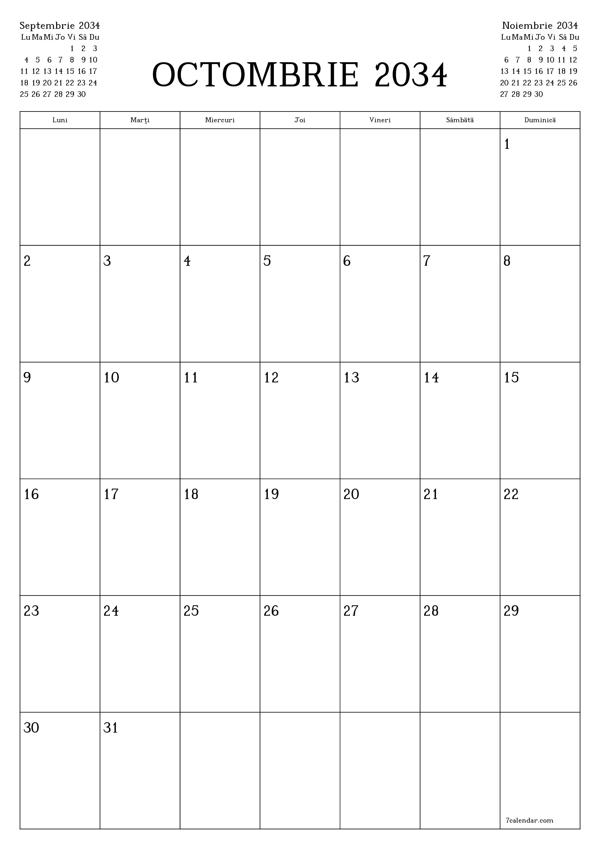  imprimabil de perete șablon de gratuitvertical Lunar planificator calendar Octombrie (Oct) 2034