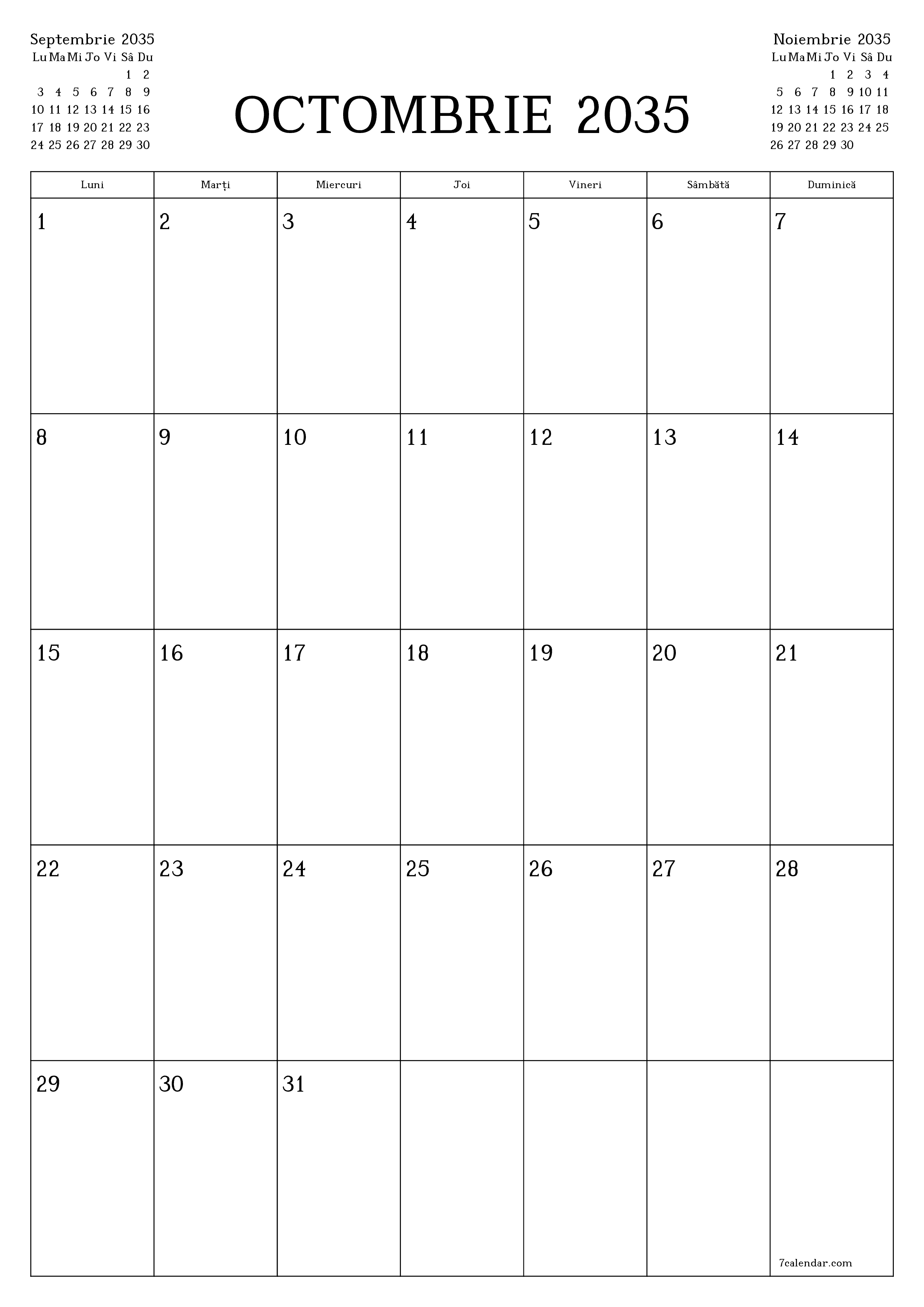  imprimabil de perete șablon de gratuitvertical Lunar planificator calendar Octombrie (Oct) 2035