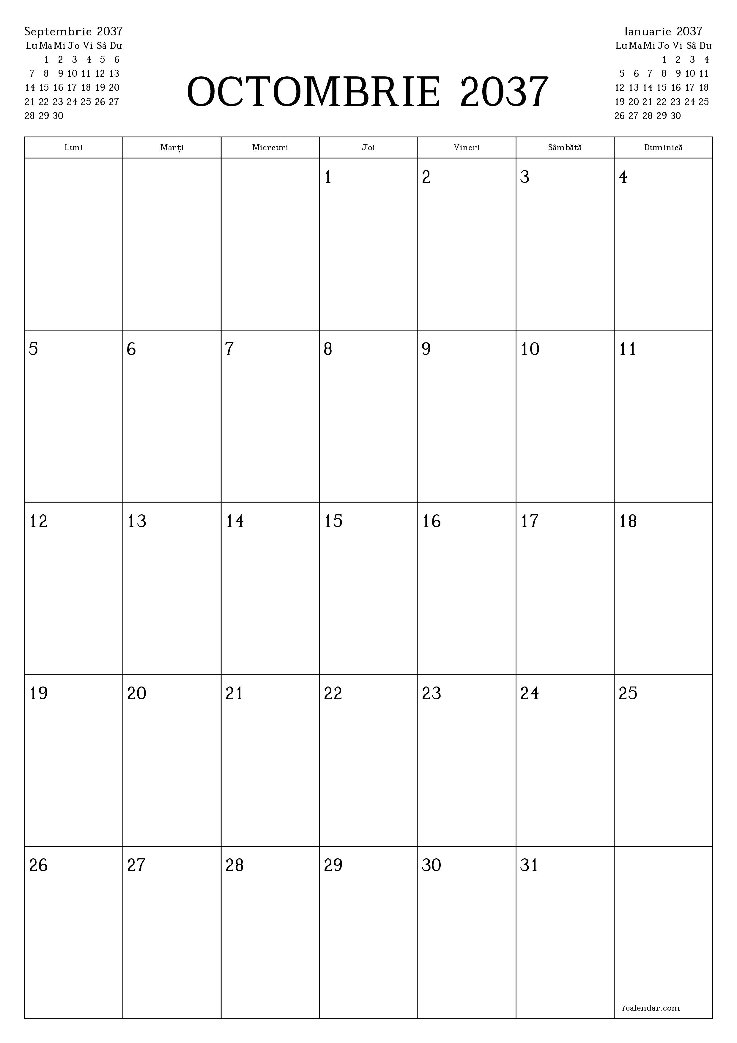  imprimabil de perete șablon de gratuitvertical Lunar planificator calendar Octombrie (Oct) 2037