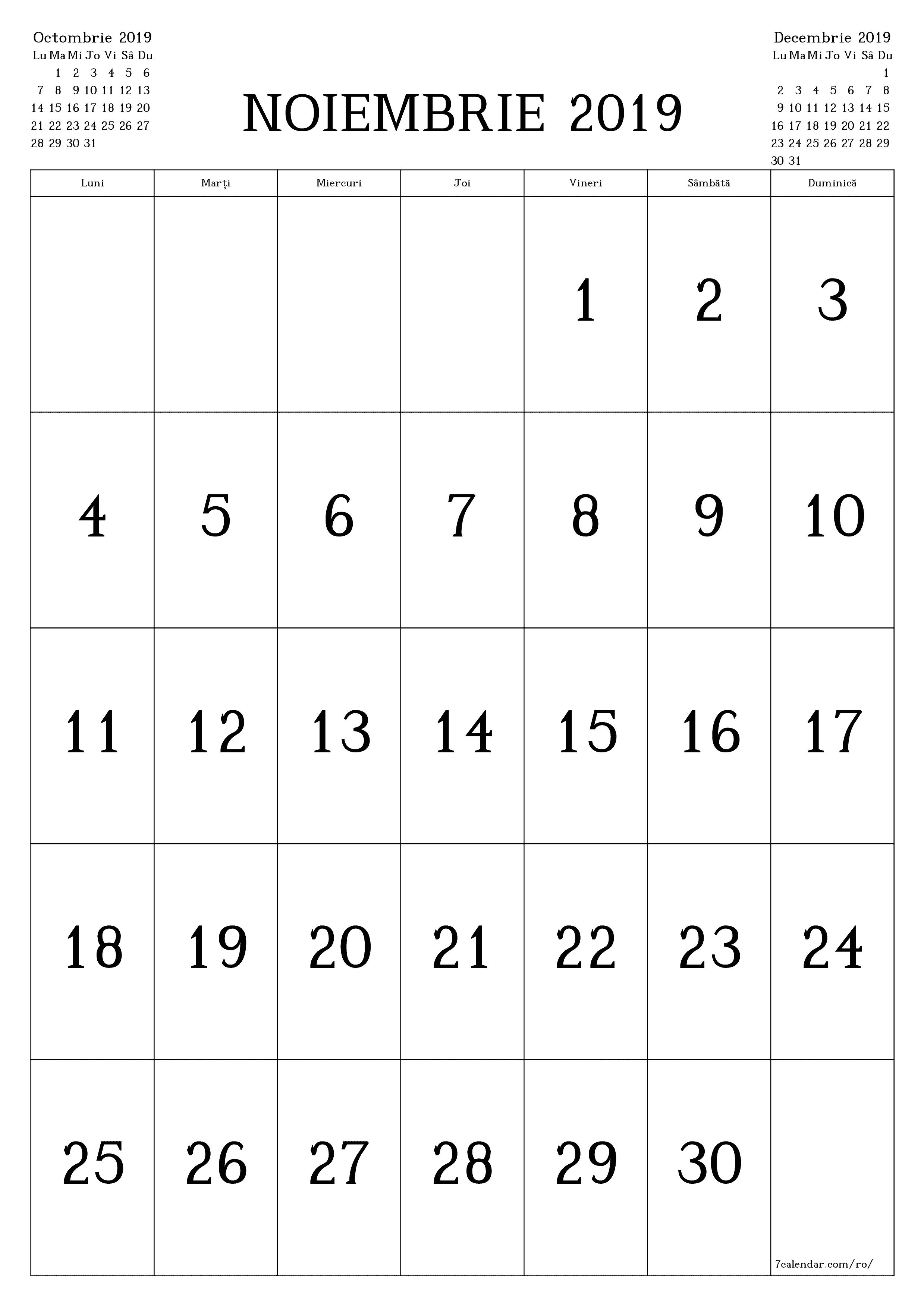  imprimabil de perete șablon de gratuitvertical Lunar calendar Noiembrie (Nov) 2019
