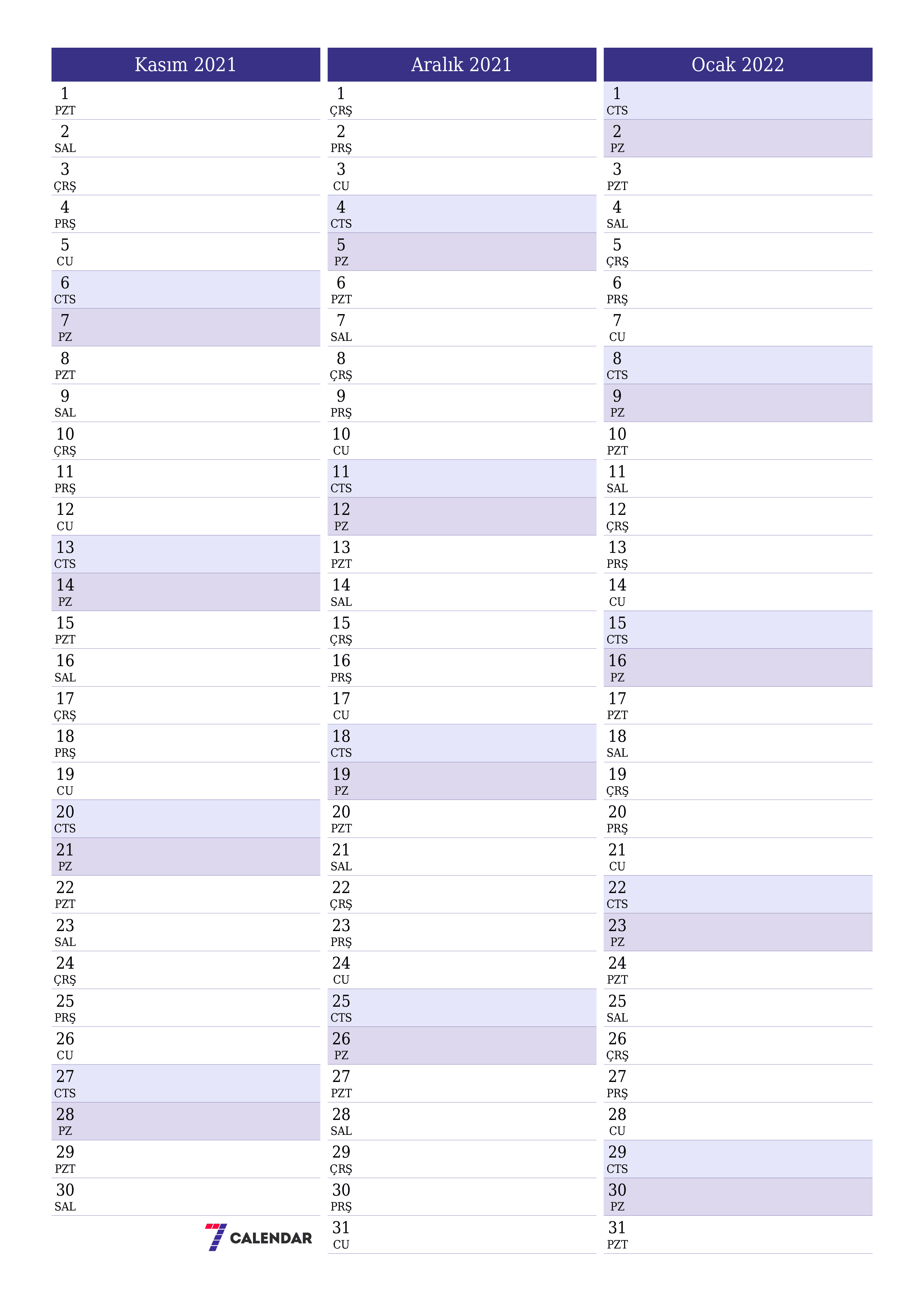 Kasım 2021 ayı için notlarla birlikte boş aylık planlayıcı, kaydedin ve PDF'ye yazdırın PNG Turkish