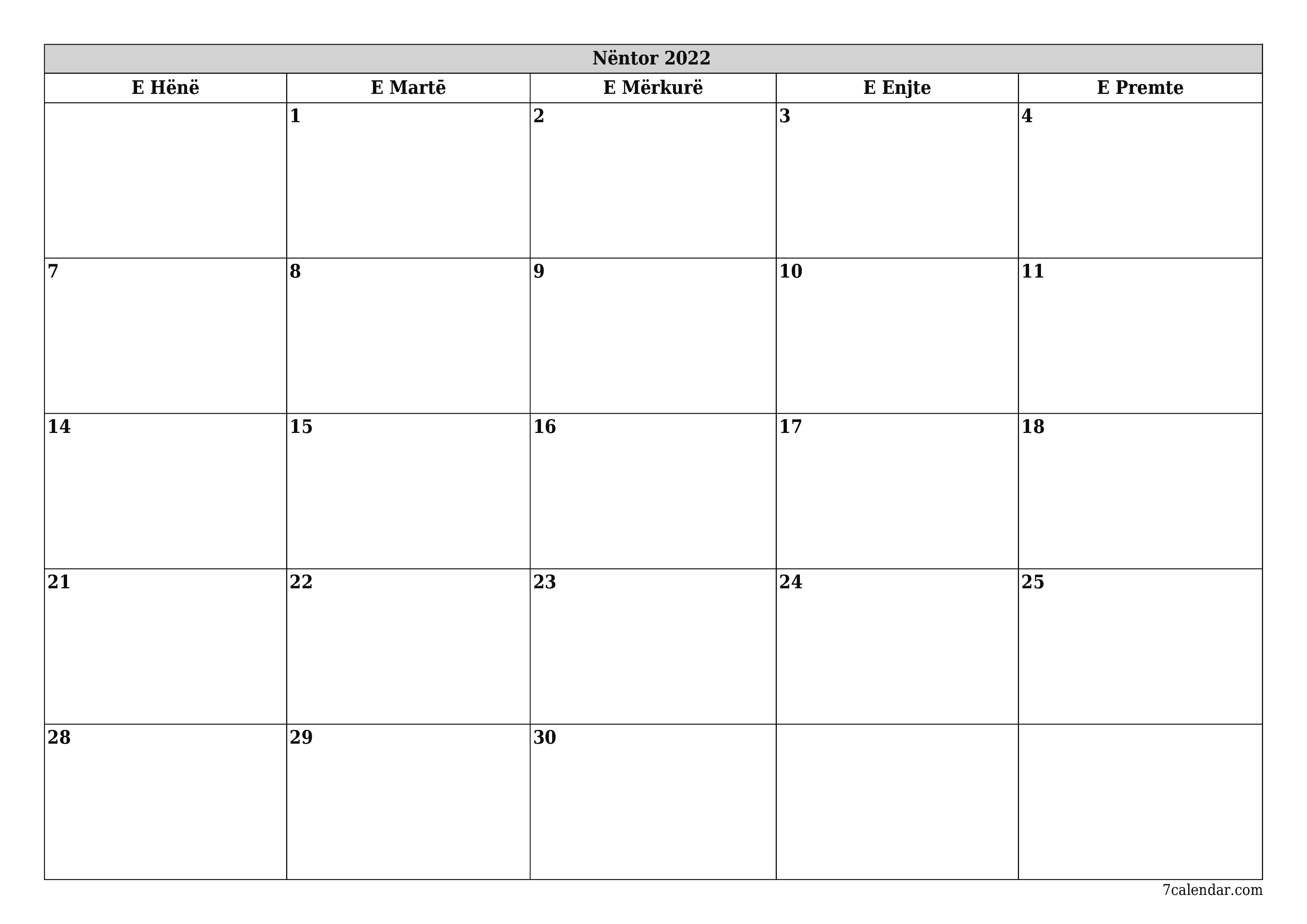 Planifikuesi i zbrazët i kalendarit mujor për muajin Nëntor 2022 me shënime të ruajtura dhe të printuara në PDF PNG Albanian