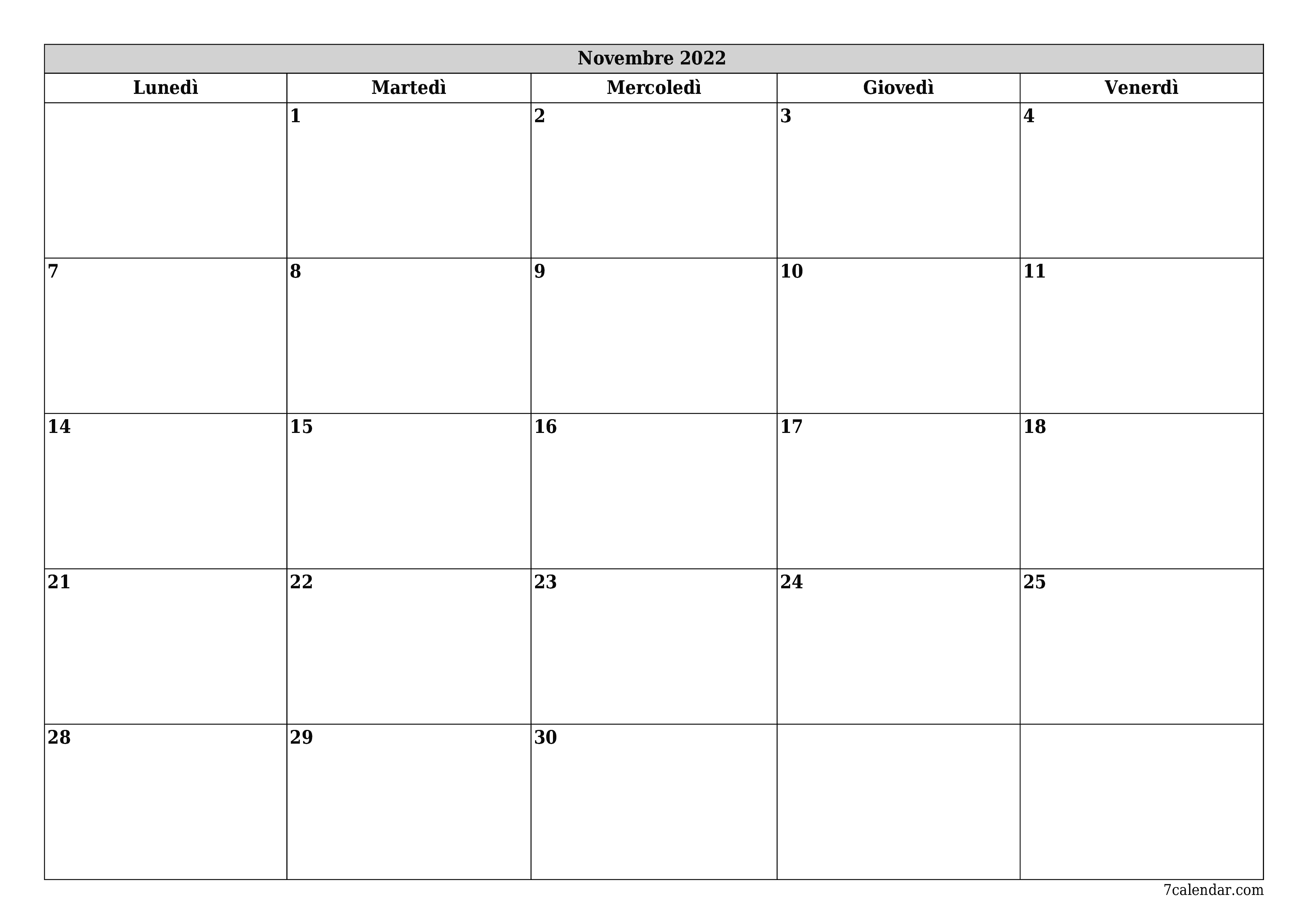  stampabile da parete modello di gratuitoorizzontale Mensile pianificatore calendario Novembre (Nov) 2022