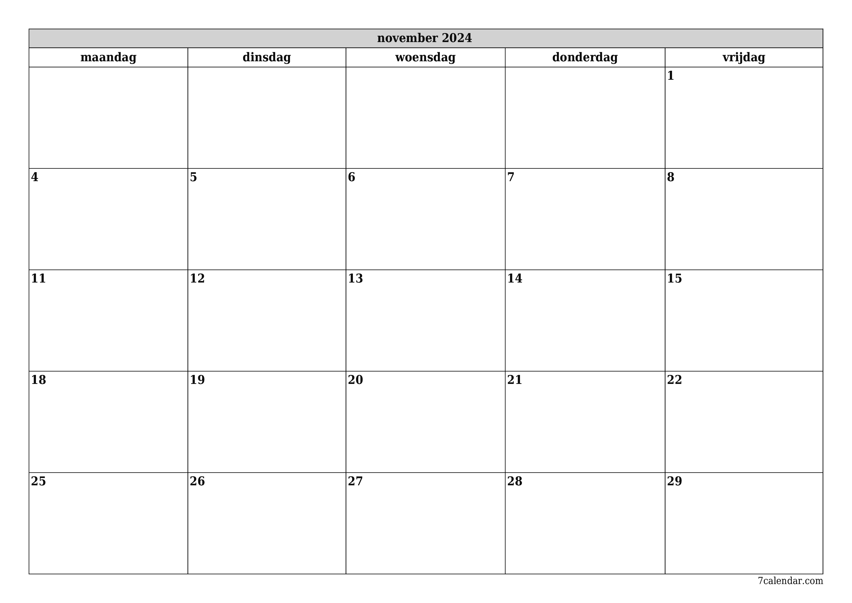 Lege maandplanner voor maand november 2024 met notities, opslaan en afdrukken naar pdf PNG Dutch