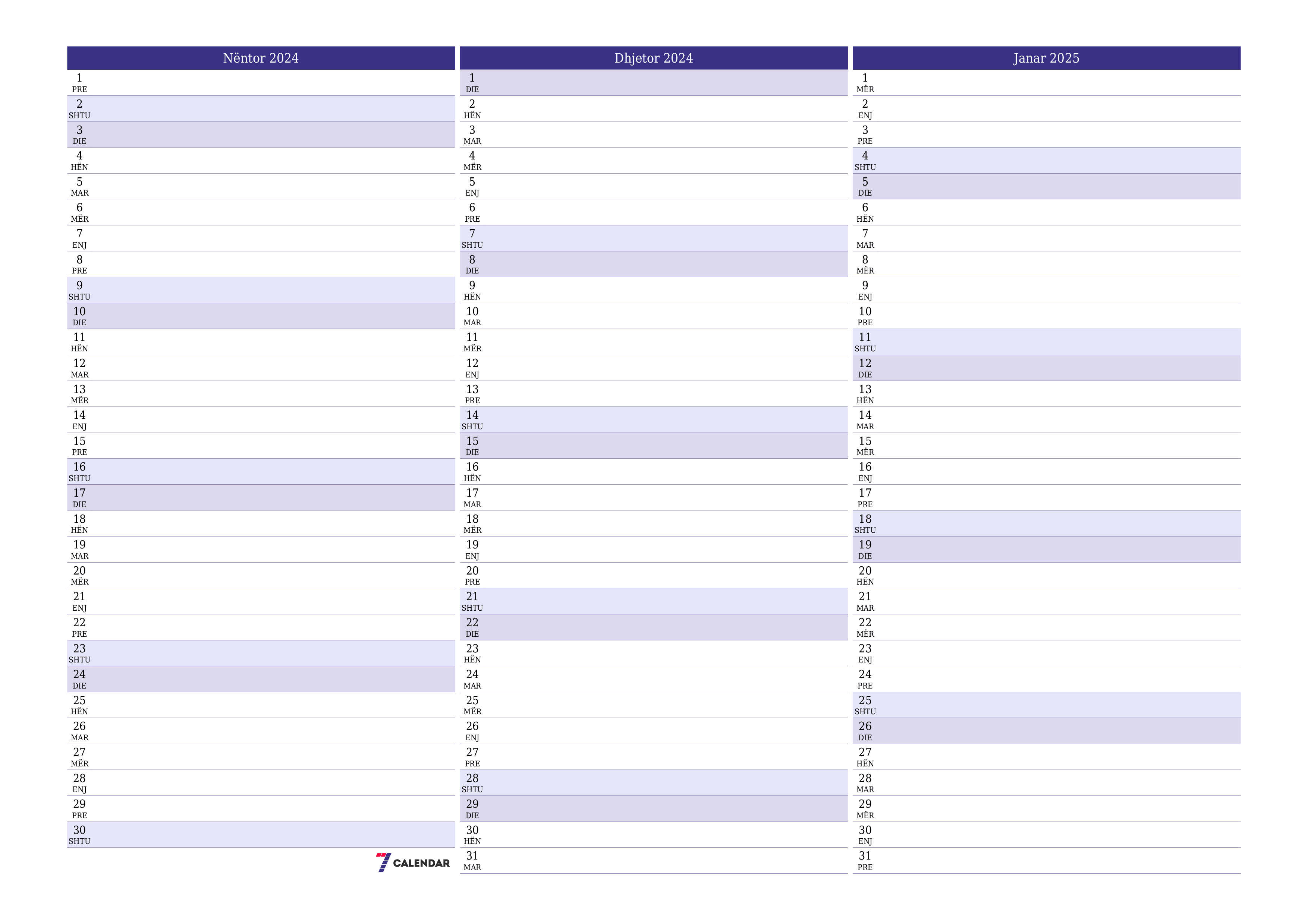 Planifikuesi i zbrazët i kalendarit mujor për muajin Nëntor 2024 me shënime të ruajtura dhe të printuara në PDF PNG Albanian