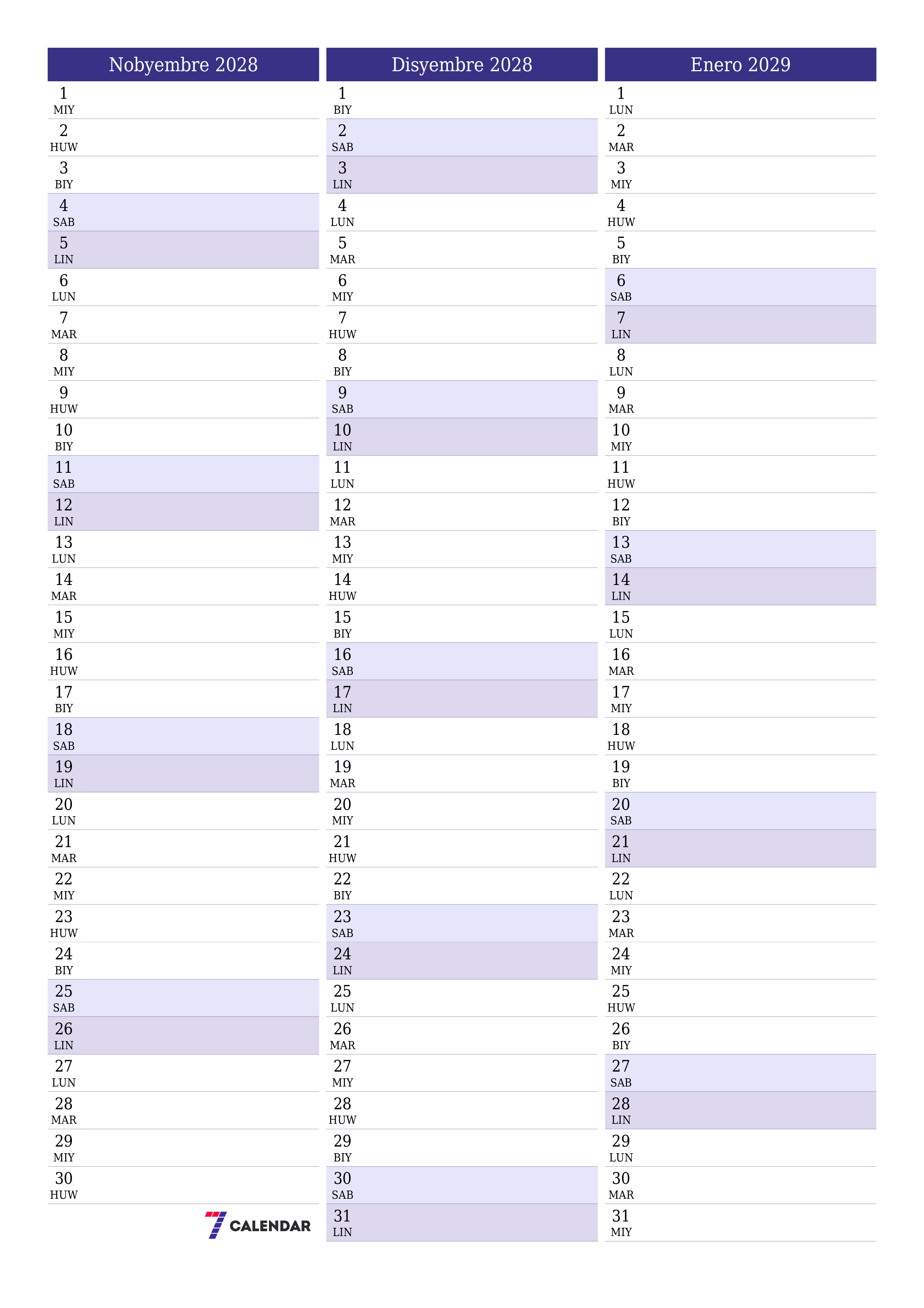 Walang laman na buwanang tagaplano para sa buwan na Nobyembre 2028 na may mga tala, i-save at i-print sa PDF PNG Filipino