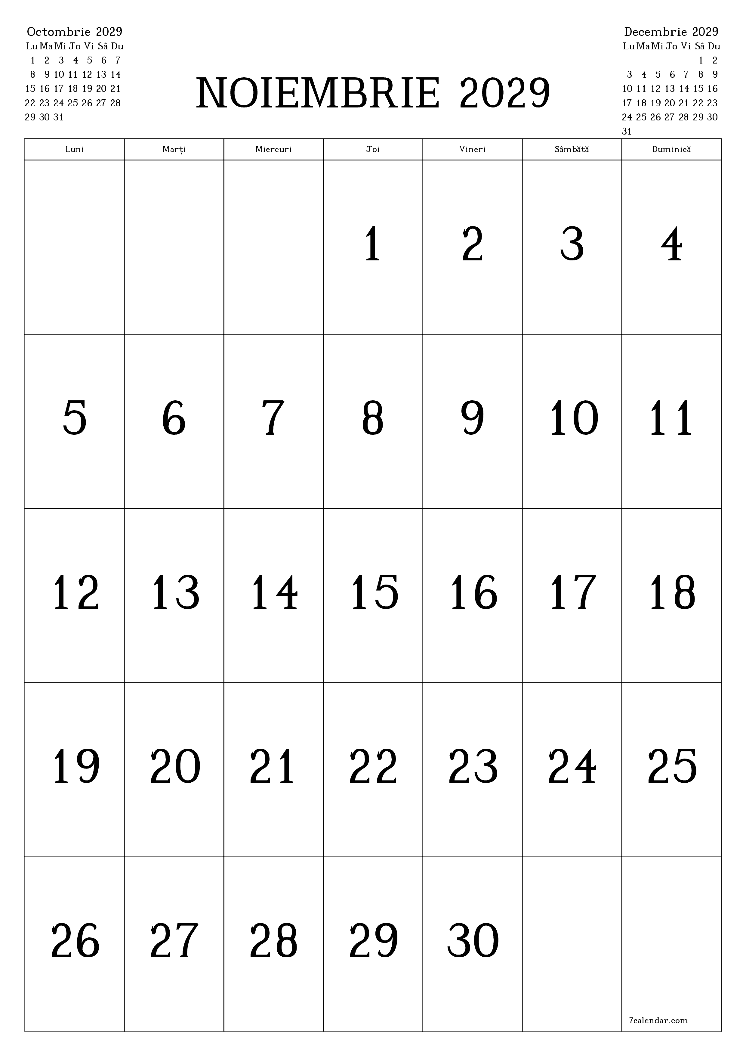  imprimabil de perete șablon de gratuitvertical Lunar calendar Noiembrie (Nov) 2029
