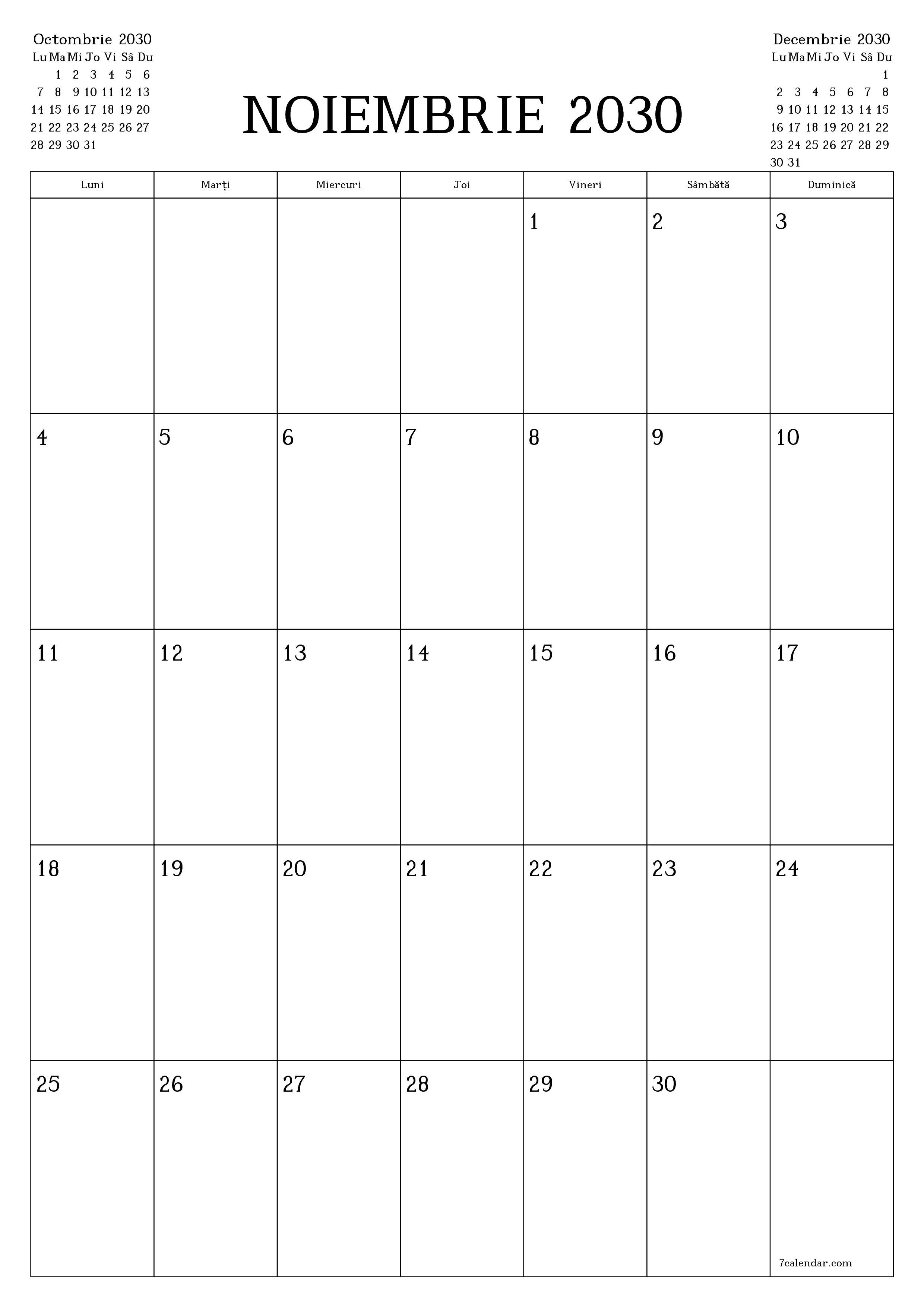  imprimabil de perete șablon de gratuitvertical Lunar planificator calendar Noiembrie (Nov) 2030
