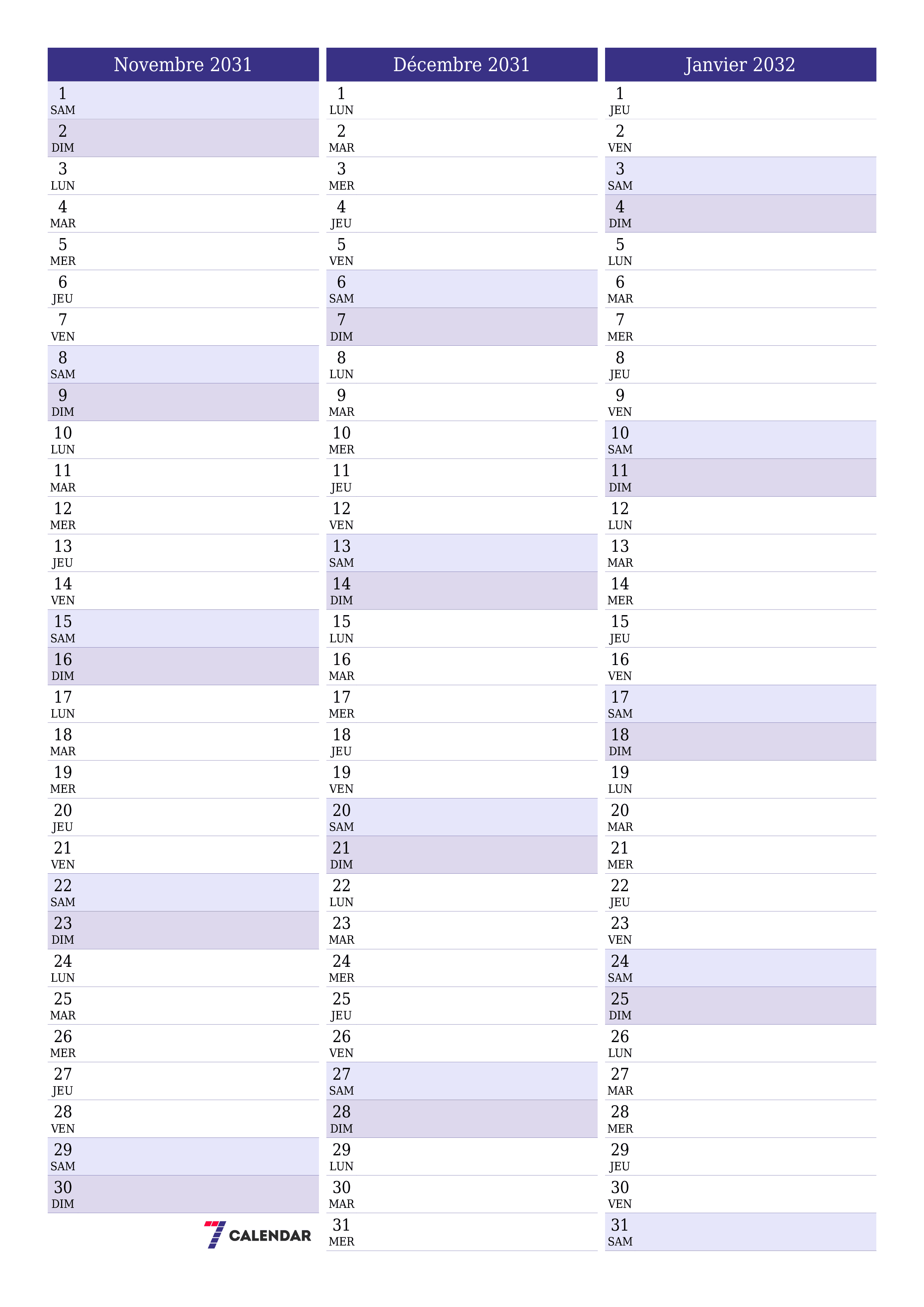  imprimable mural modèle de gratuitverticale Mensuel planificateur calendrier Novembre (Nov) 2031