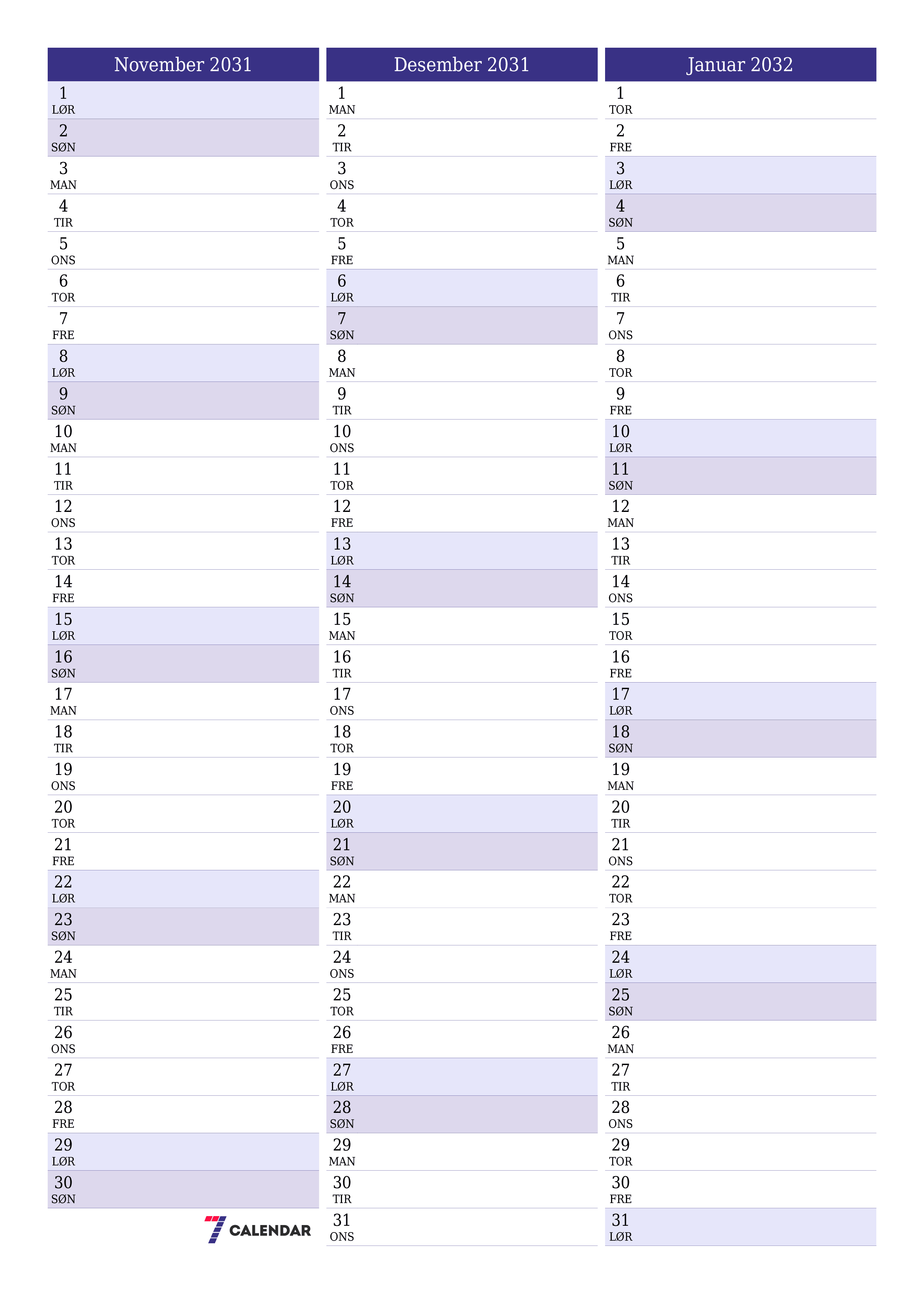utskrivbar vegg mal gratis vertikal Månedlig planlegger kalender November (Nov) 2031