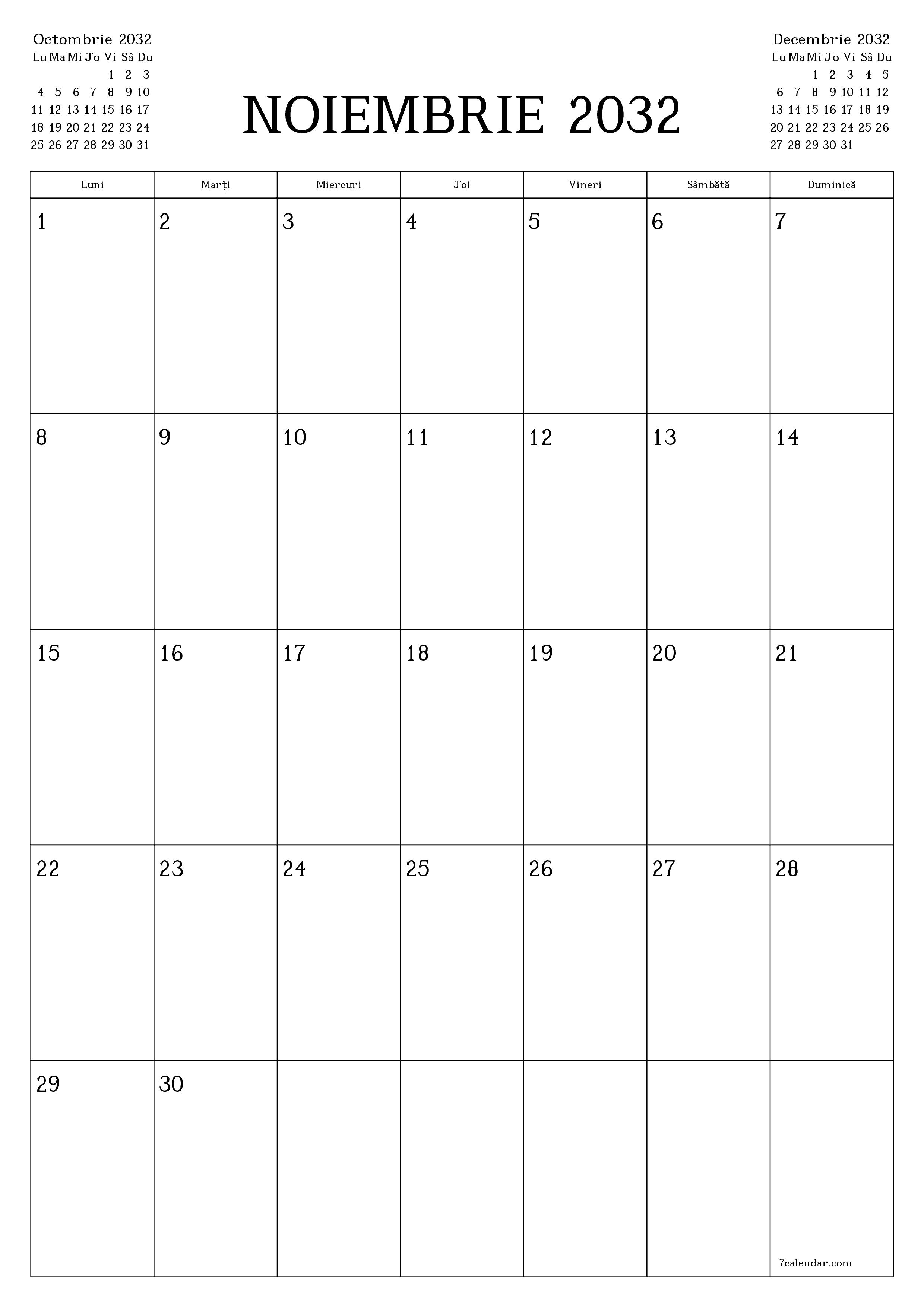  imprimabil de perete șablon de gratuitvertical Lunar planificator calendar Noiembrie (Nov) 2032
