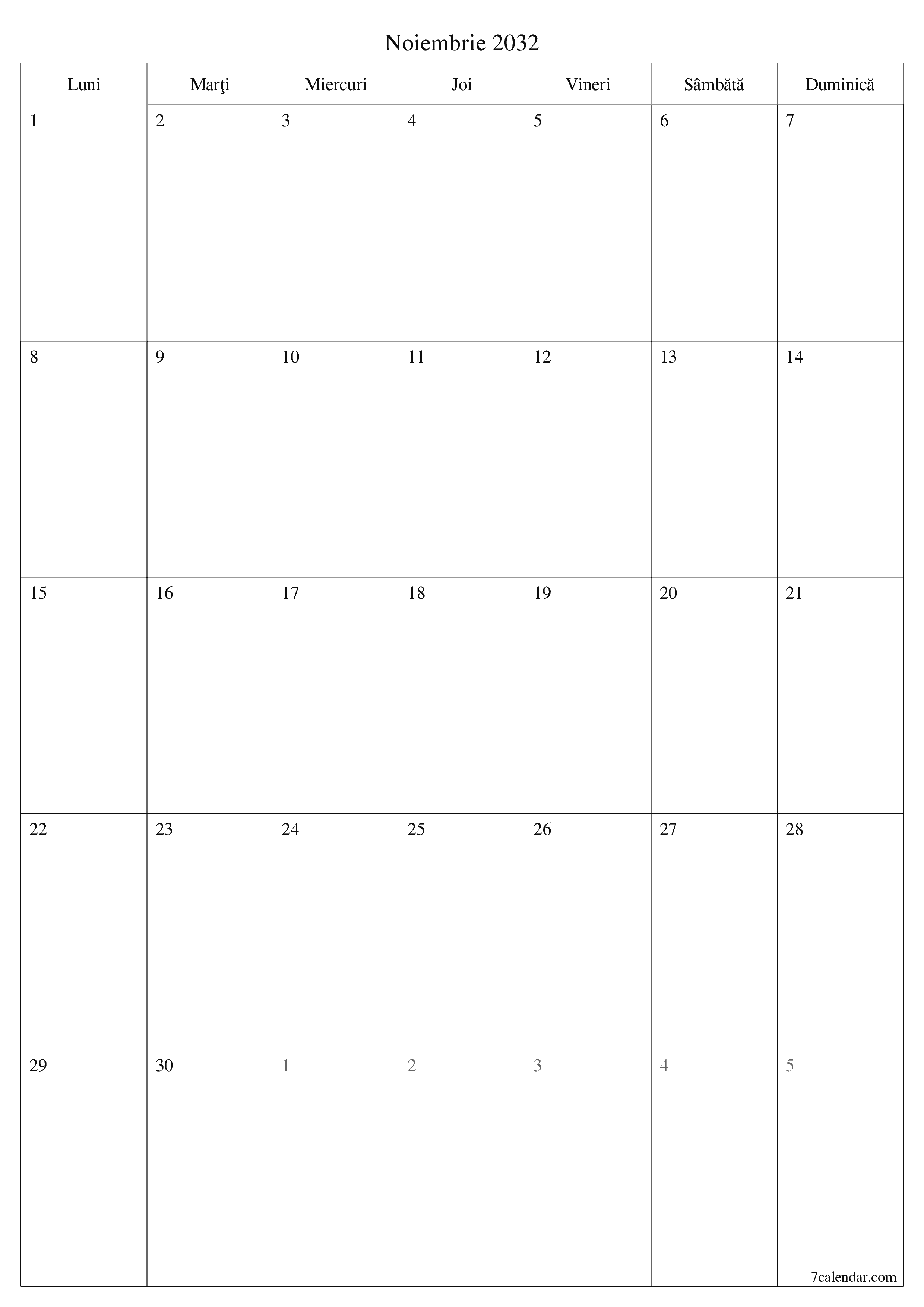  imprimabil de perete șablon de gratuitvertical Lunar planificator calendar Noiembrie (Nov) 2032