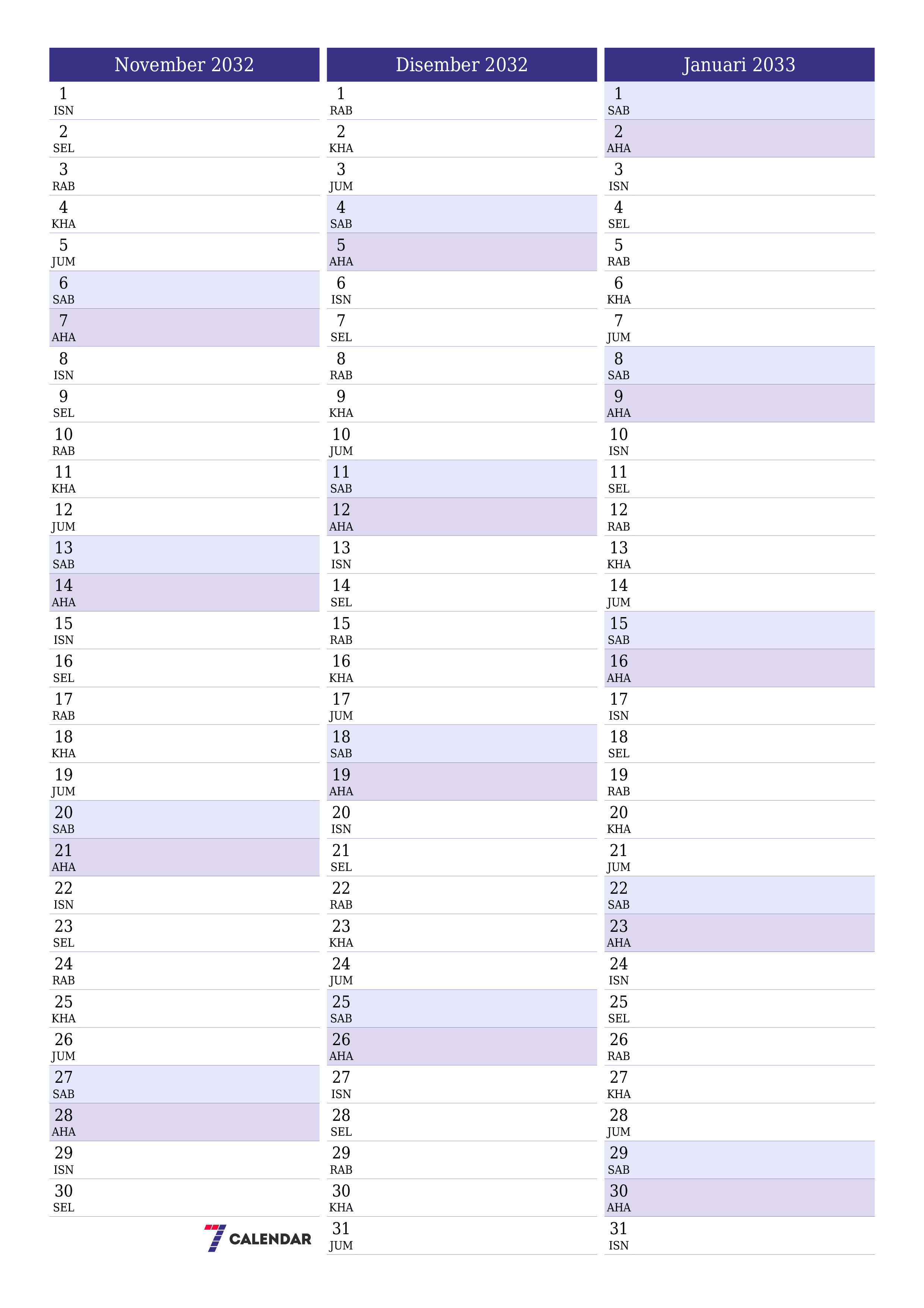  boleh cetak dinding templat percumamenegak Bulanan perancang kalendar November (Nov) 2032