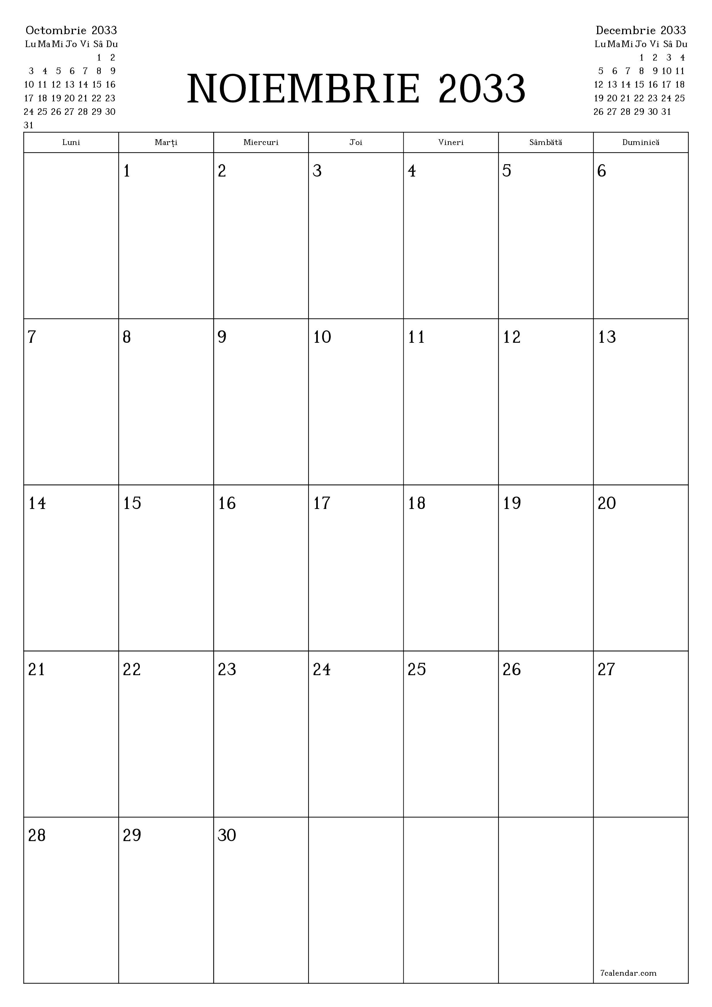  imprimabil de perete șablon de gratuitvertical Lunar planificator calendar Noiembrie (Nov) 2033