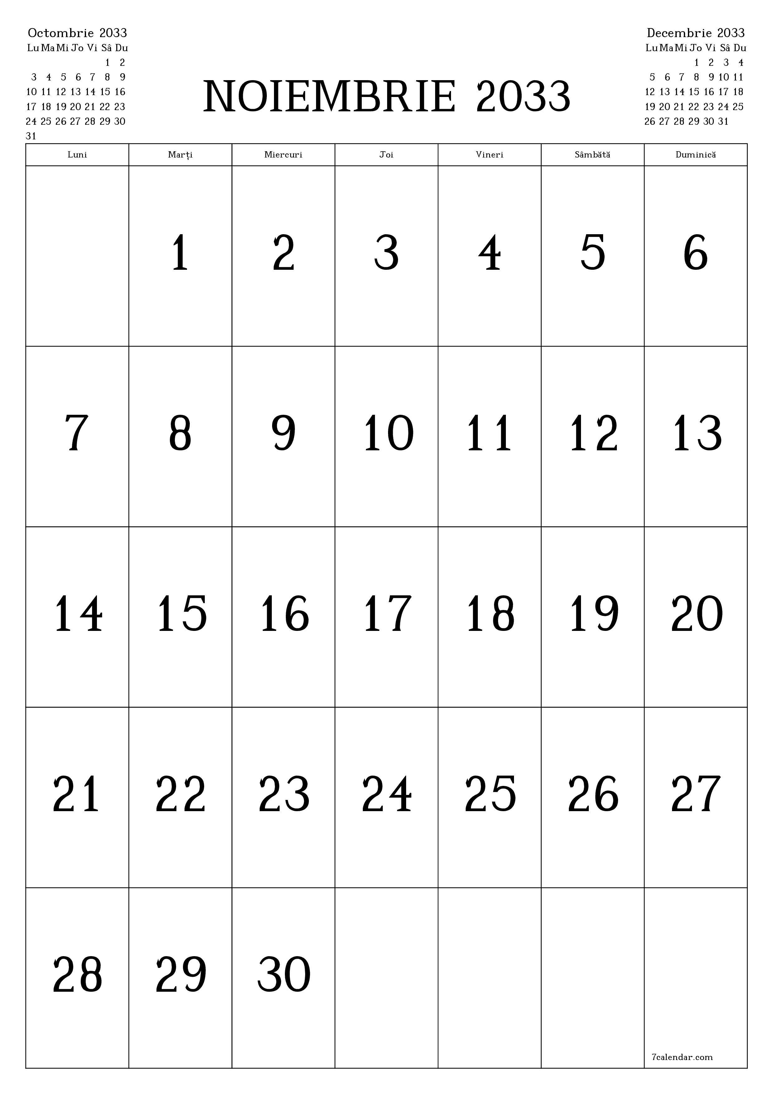  imprimabil de perete șablon de gratuitvertical Lunar calendar Noiembrie (Nov) 2033