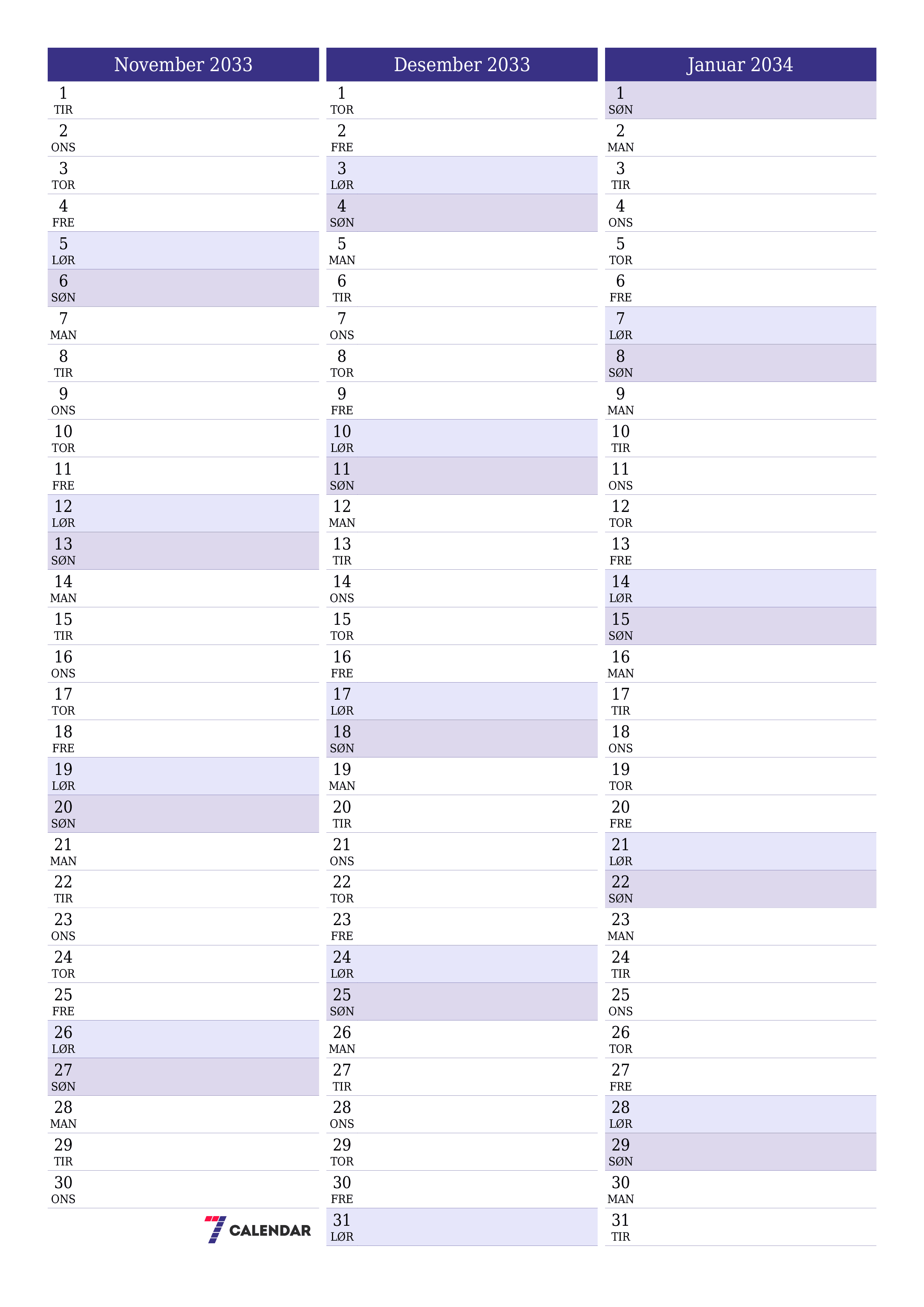 utskrivbar vegg mal gratis vertikal Månedlig planlegger kalender November (Nov) 2033