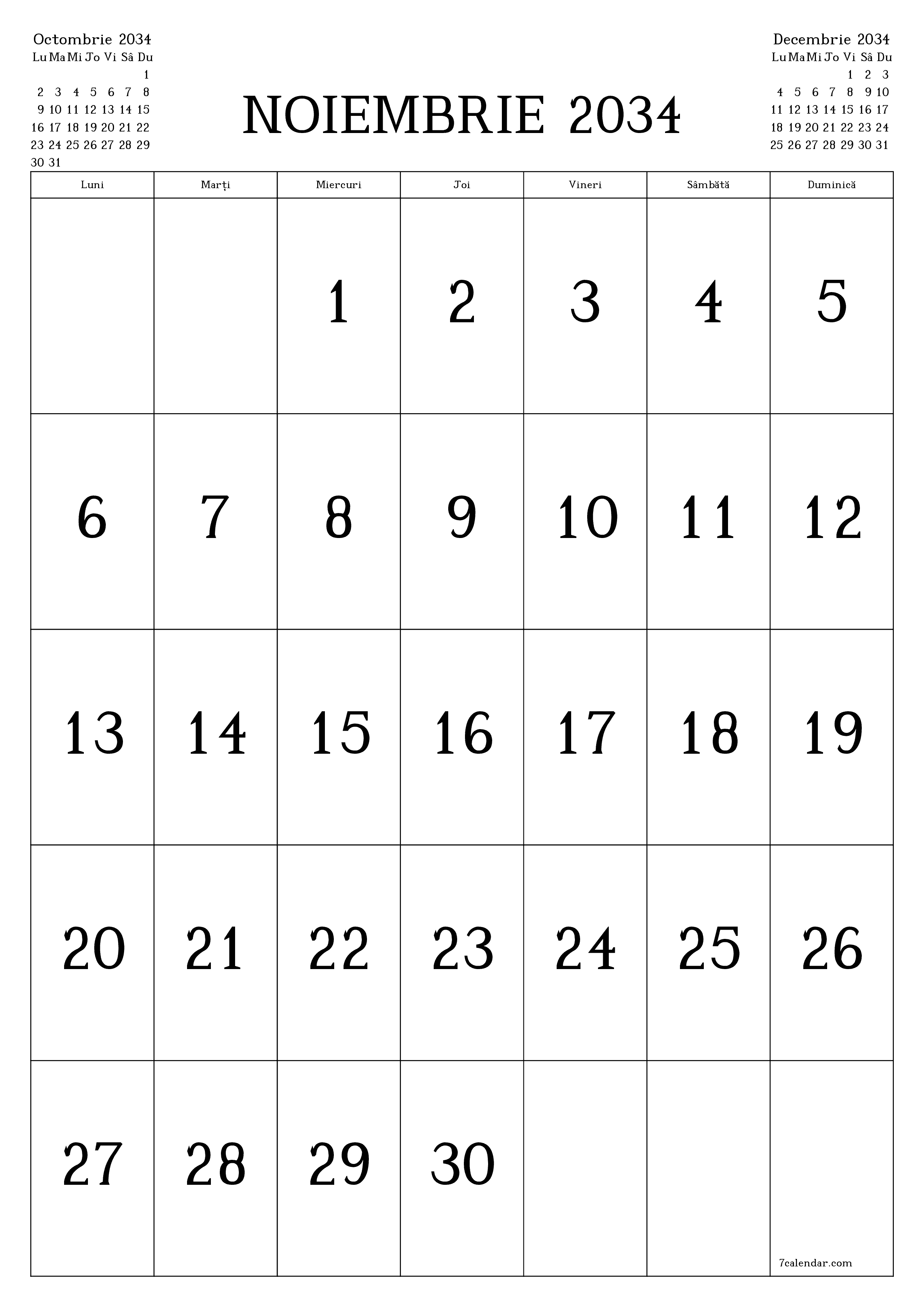  imprimabil de perete șablon de gratuitvertical Lunar calendar Noiembrie (Nov) 2034