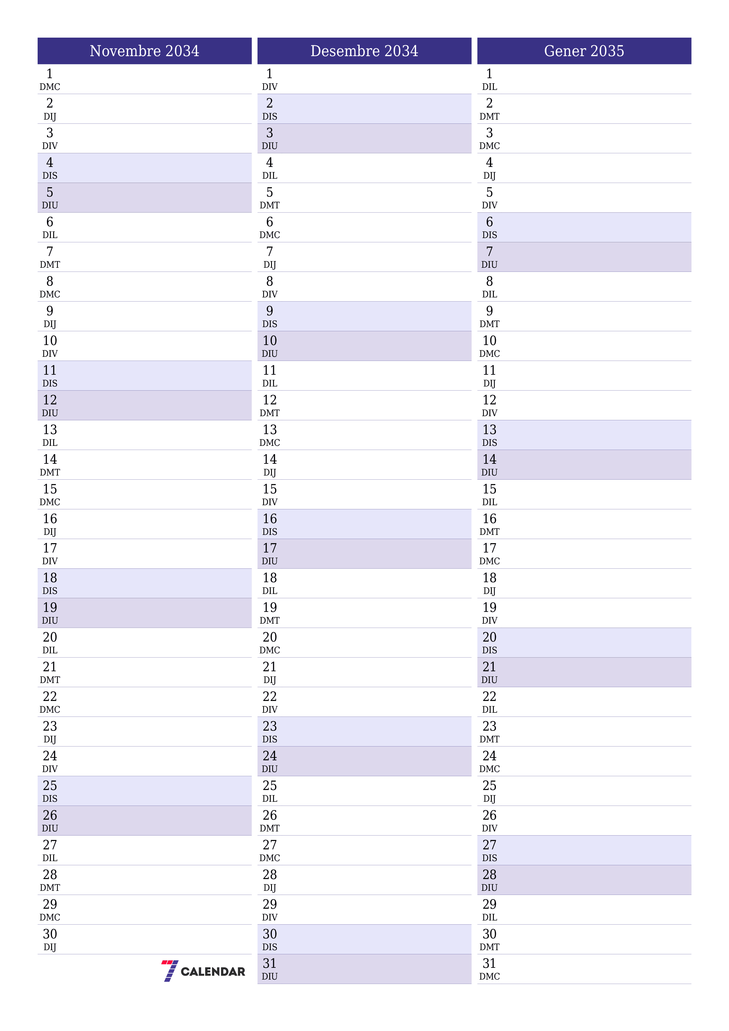 Planificador mensual buit del mes Novembre 2034 amb notes, deseu-lo i imprimiu-lo en format PDF PNG Catalan