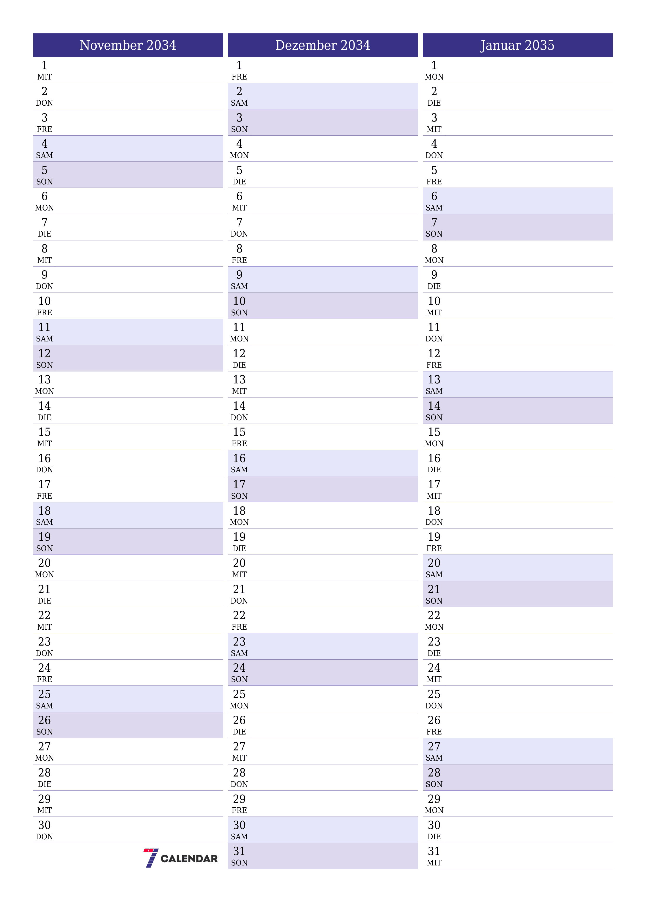  zum Ausdrucken Wandkalender vorlage kostenloser vertikal Monatlich Planer Kalender November (Nov) 2034