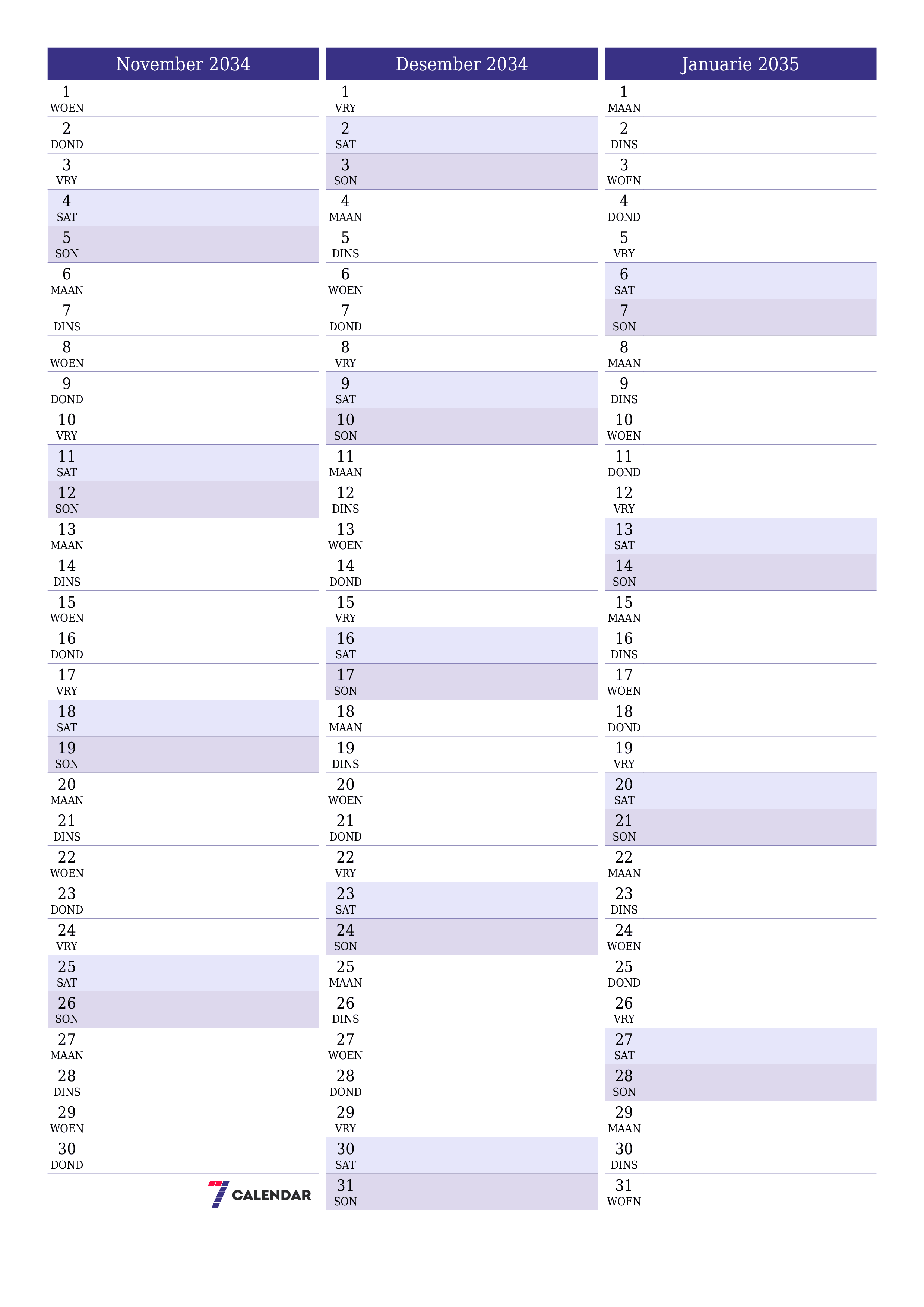 drukbare muur template gratis vertikaal Maandeliks beplanner kalender November (Nov) 2034