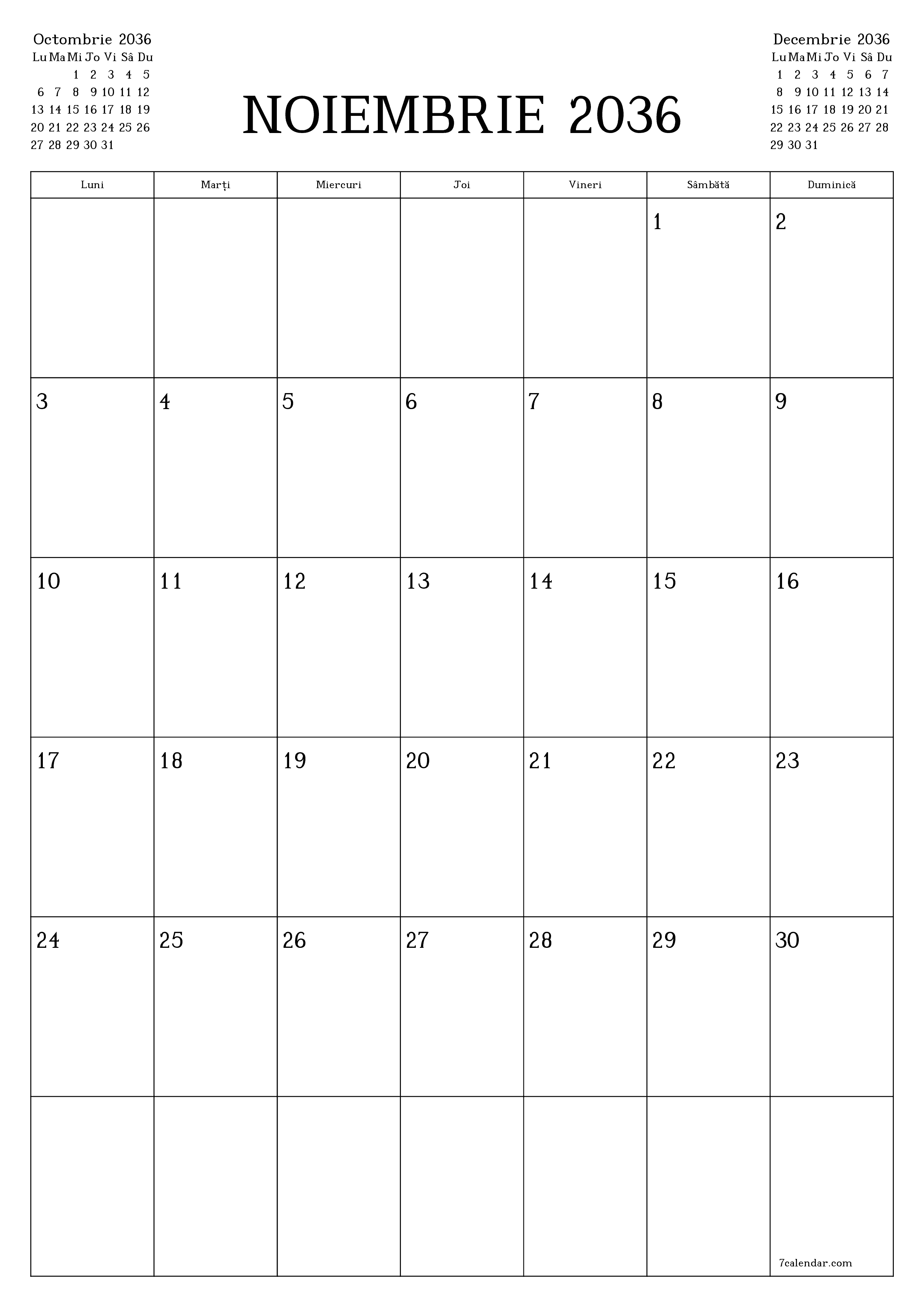  imprimabil de perete șablon de gratuitvertical Lunar planificator calendar Noiembrie (Nov) 2036