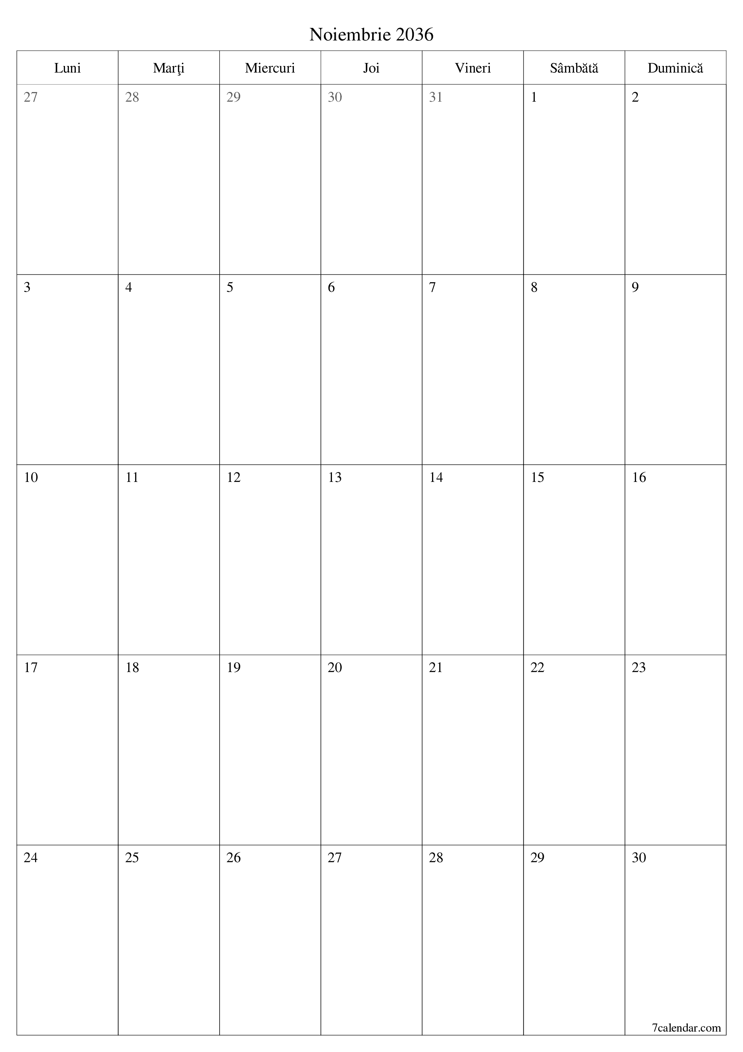  imprimabil de perete șablon de gratuitvertical Lunar planificator calendar Noiembrie (Nov) 2036
