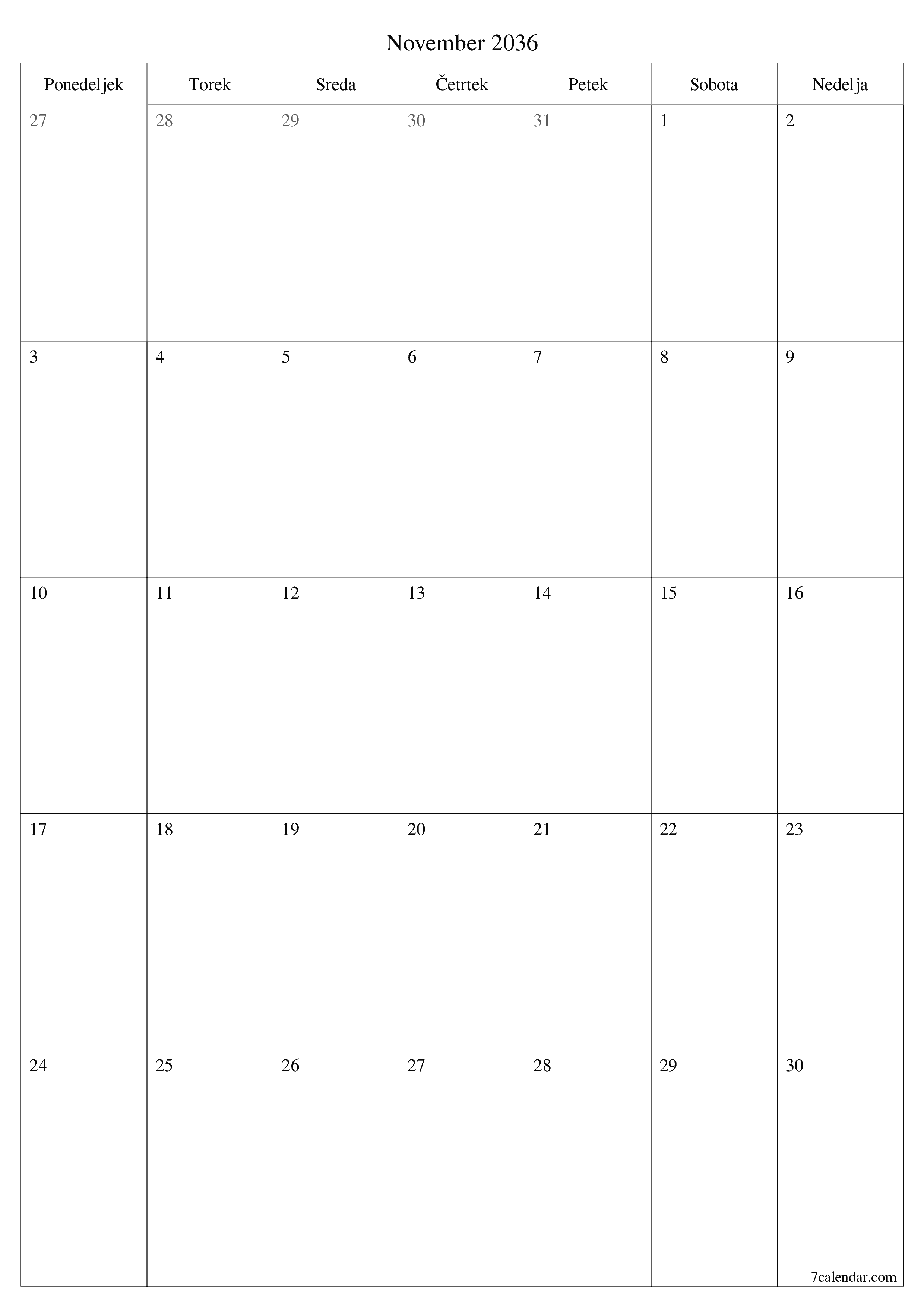 natisljiv stenski ska predloga brezplačni vertical Mesečno jadralno letalo koledar November (Nov) 2036