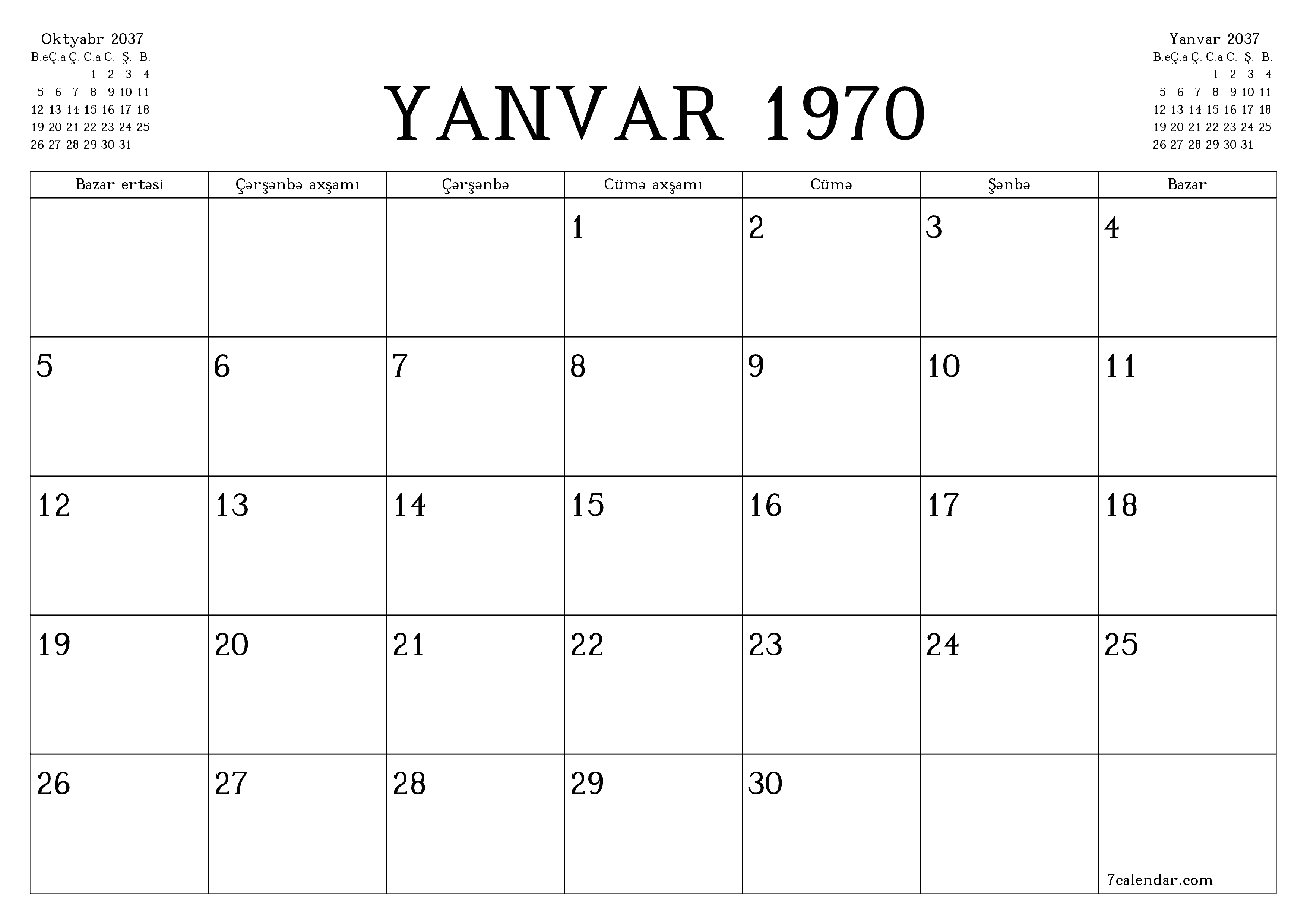 Noyabr 2037 ayı üçün qeydlər ilə boş aylıq planlayıcı, qeyd edin və PDF-ə yazdırın PNG Azerbaijani