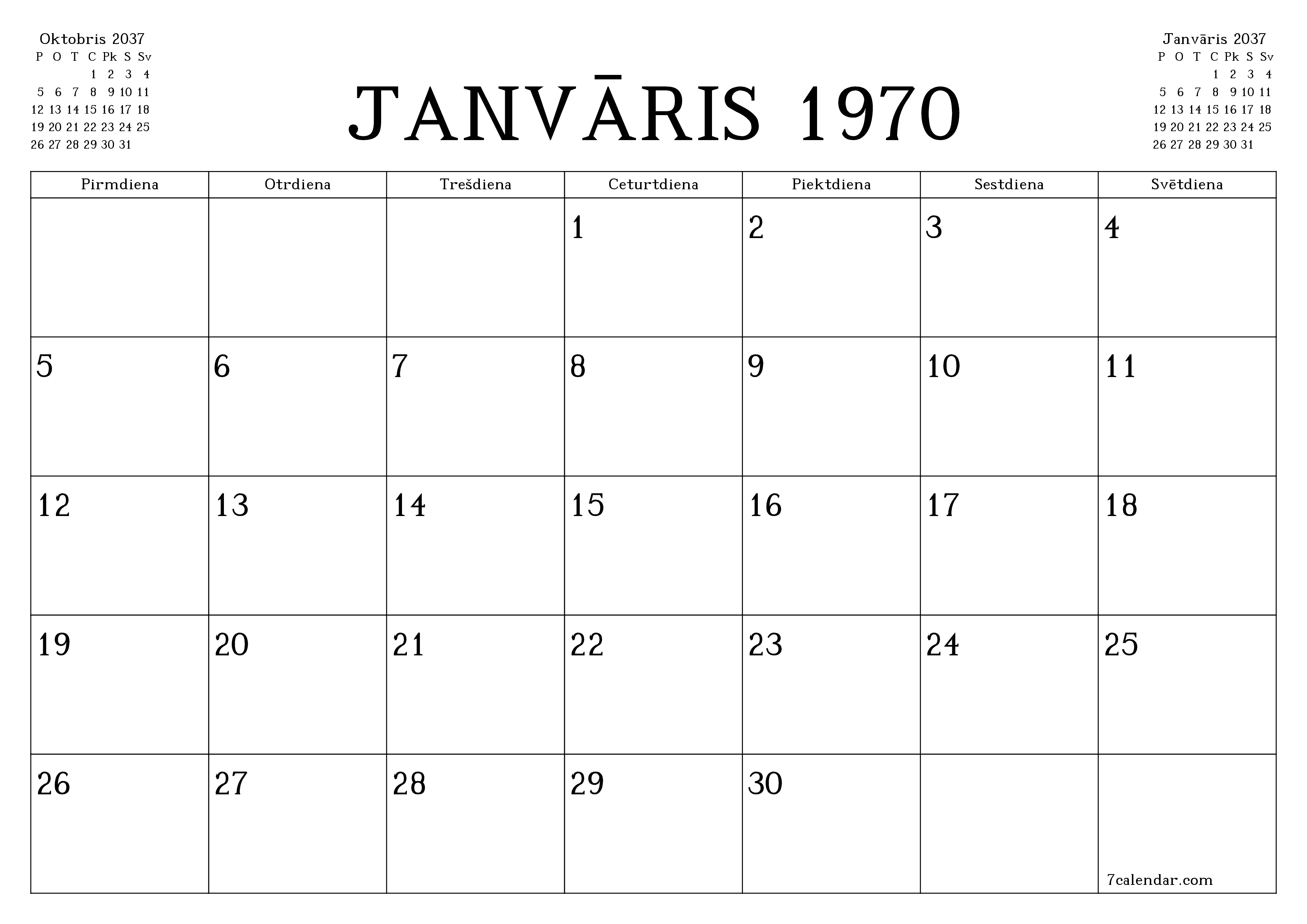 Iztukšot mēneša plānotāju mēnesim Novembris 2037 ar piezīmēm, saglabāt un izdrukāt PDF formātā PNG Latvian